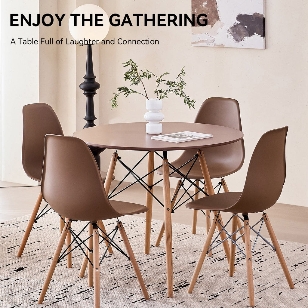 5-Piece 35.5'' Round Dining Table Set for 4, Kitchen Table Chair Set of 4, Mid-Century Modern Dinette Dining Room Table Set Dinner Table for 4 W/Solid Wood Legs, White