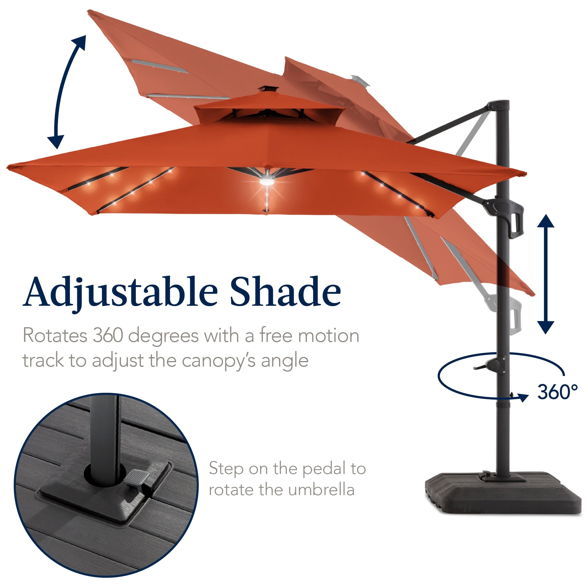 Best Choice Products 12x12ft 2-Tier Square Outdoor Solar LED Cantilever Umbrella w/ 360-Rotating Base   Gray