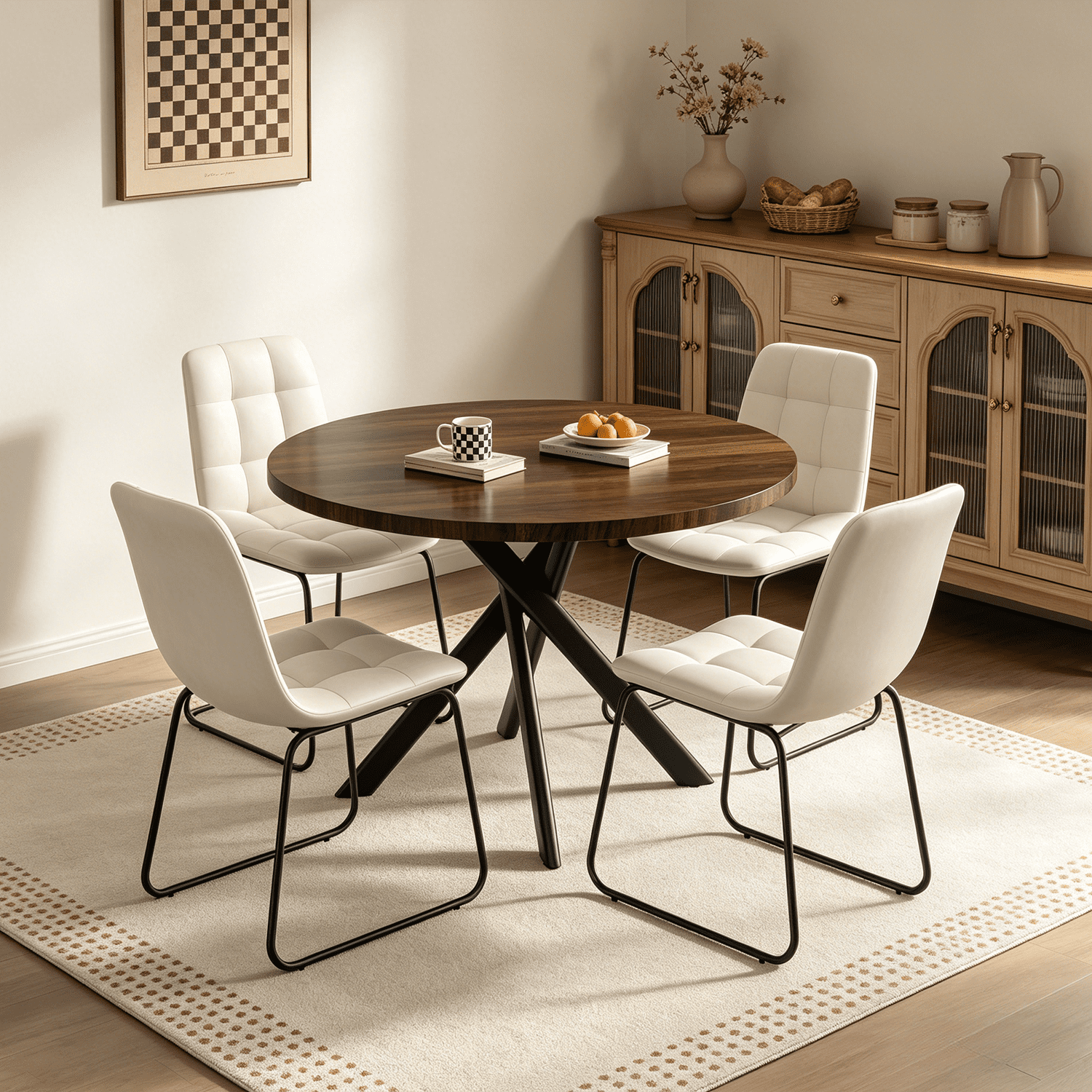 43.5 Round Dining Table for 4, Space Saving Kitchen Table with Metal Legs, Mid Century Modern Dining Table for Dining Living Room Apartment Small Space