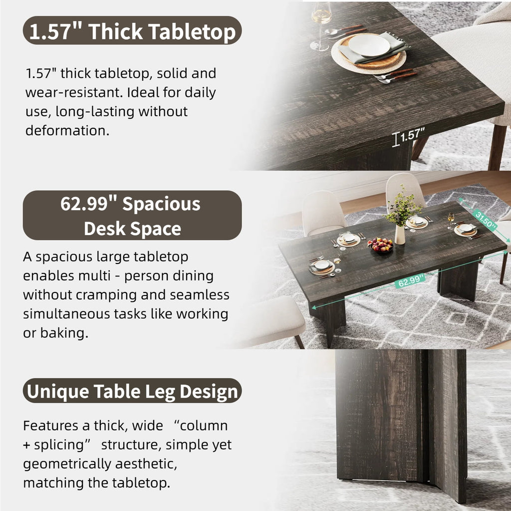 Fnova 63 Rectangular Modern Dining Table, Wooden Modern Kitchen Table for 6 People for Dining Room, Warm Brown (Chairs Not Included)