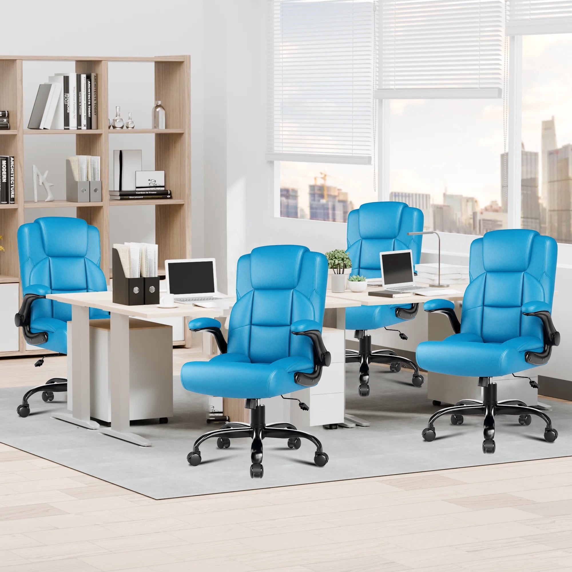 JONPONY Leather Office Chair, Big and Tall 500lbs Ergonomic Desk Chairs with Back Support, Executive Leather Chair with Wheels for Home Office, with Adjustable Padded Armrest & Lumbar Support , Black