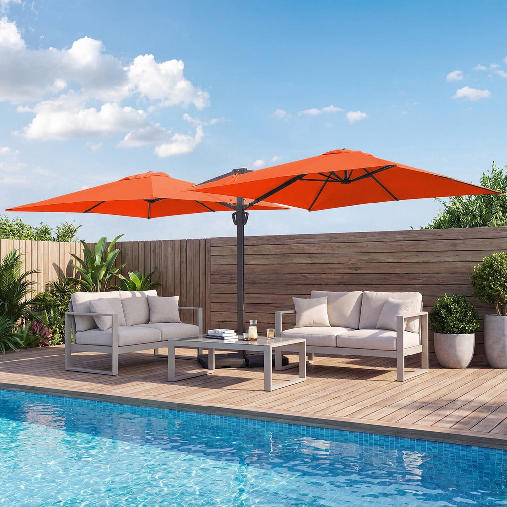 FUNDAZE 10x10ft Double Canopy Cantilever Umbrella, Patio Outdoor with Base & Cover, Waterproof UV Resistant for Garden Poolside Shade, Beige