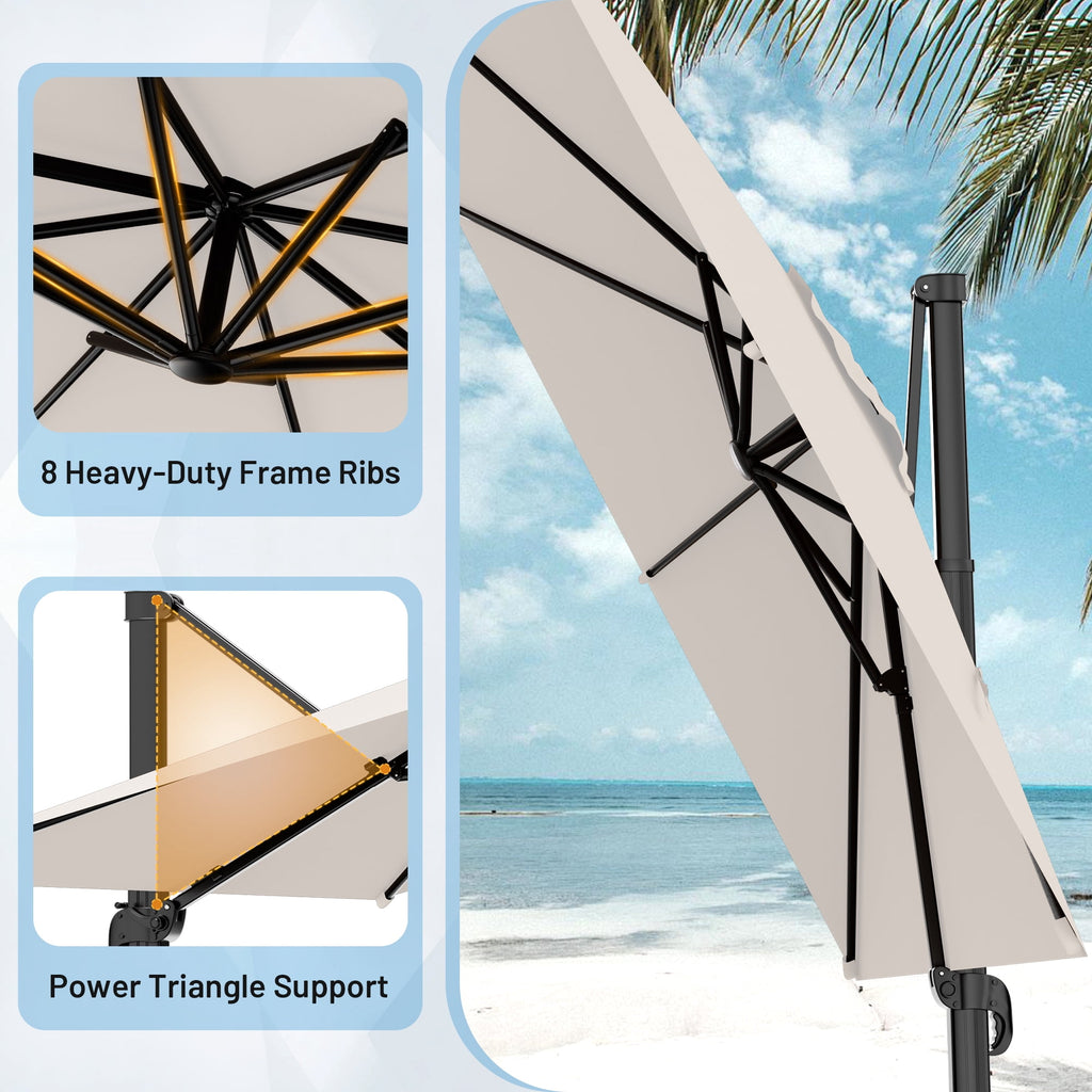 Easthome 10 × 10FT Square Cantilever Patio Umbrella, 360° Rotating Offset Umbrella with Crank, 8 ribs, Outdoor Hanging Roman Umbrella for Garden Deck Backyard, Red