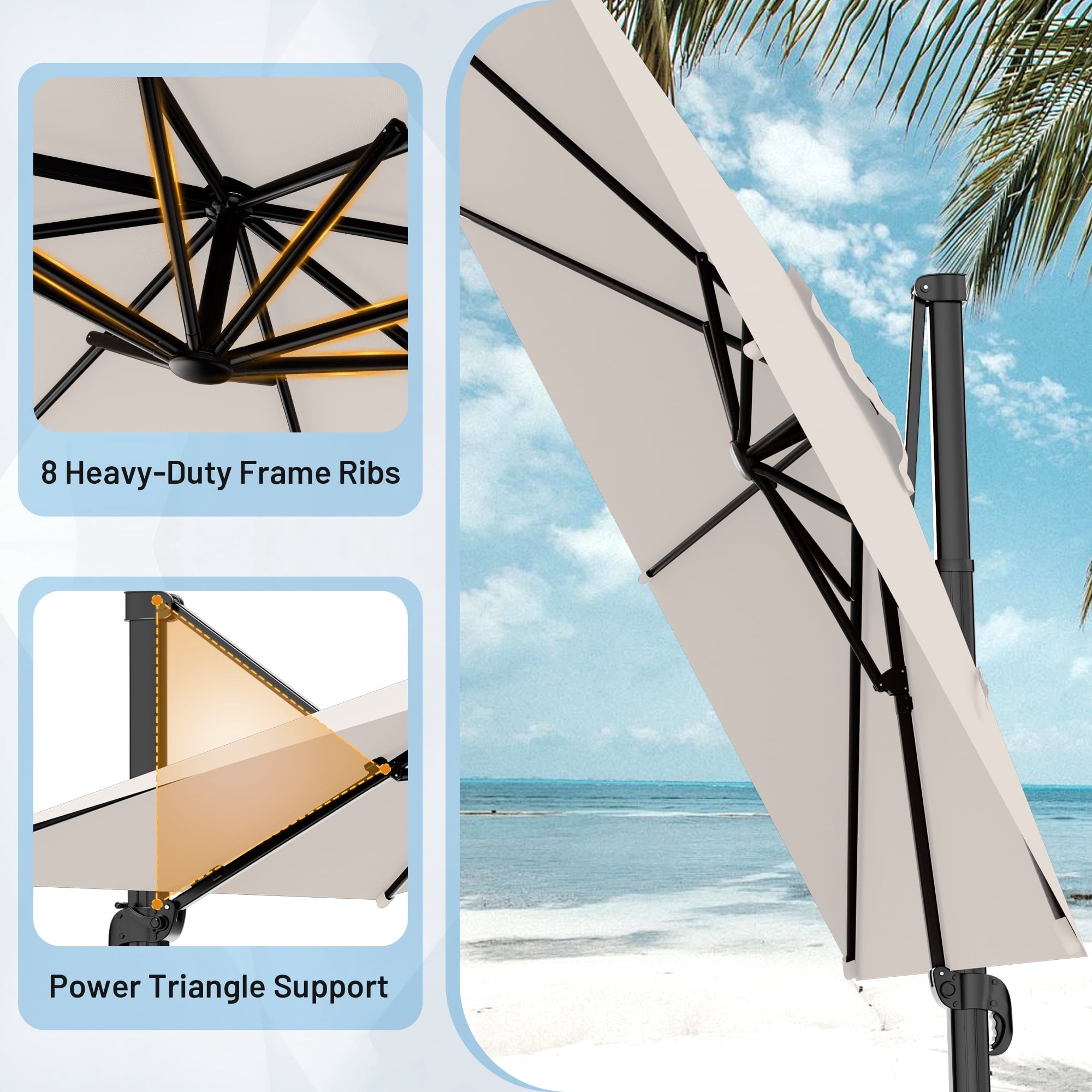 Easthome 10 × 10FT Square Cantilever Patio Umbrella, 360° Rotating Offset Umbrella with Crank, 8 ribs, Outdoor Hanging Roman Umbrella for Garden Deck Backyard, Red