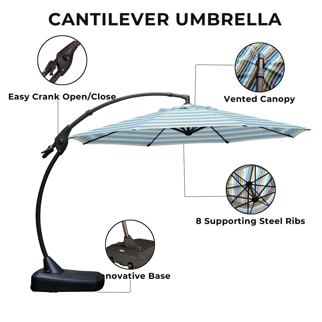 GRANDPATIO 12 Ft Outdoor Umbrella with Base, Large Aluminum Cantilever Offset Umbrella for Patio Pool, Black & White