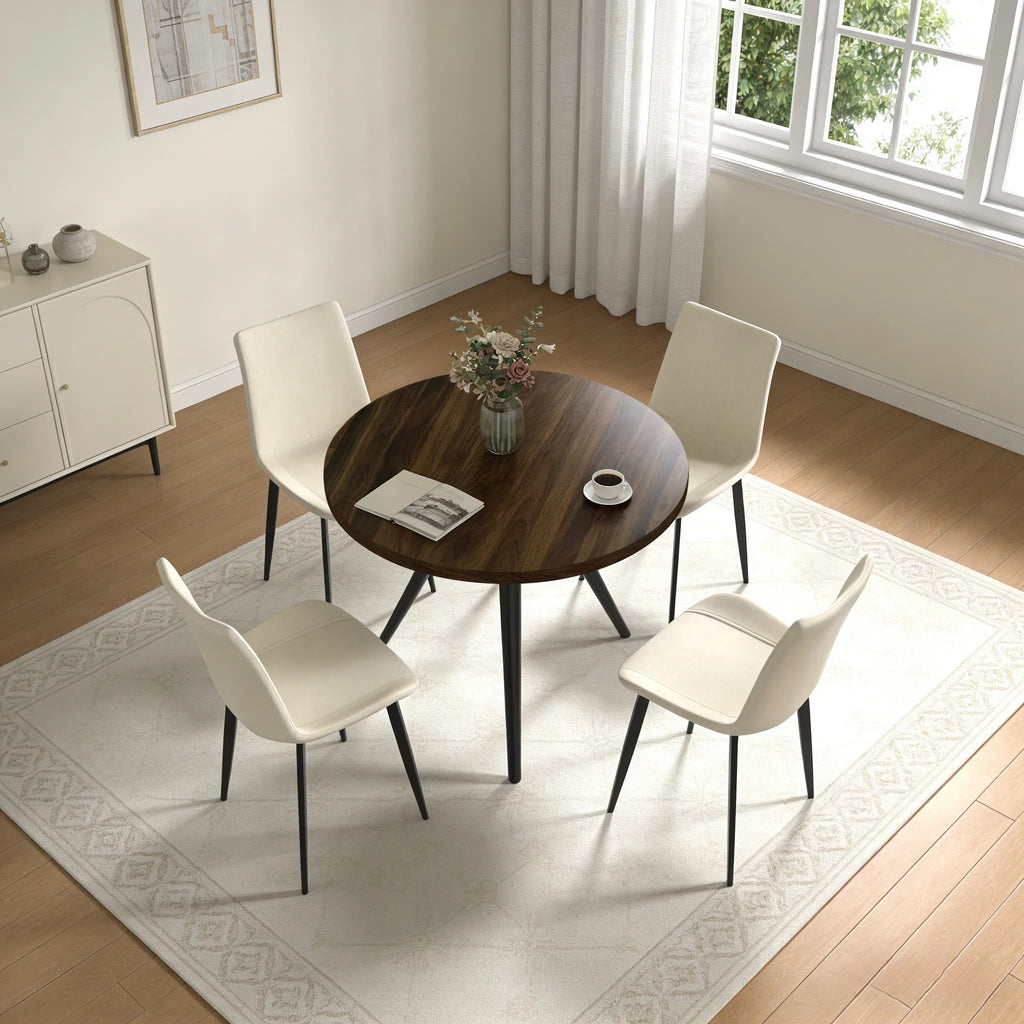 34.8 Round Dining Table for 4 People, Modern Circle Kitchen Table with Metal Legs for Kitchen, Dining Room, Apartment,Gray