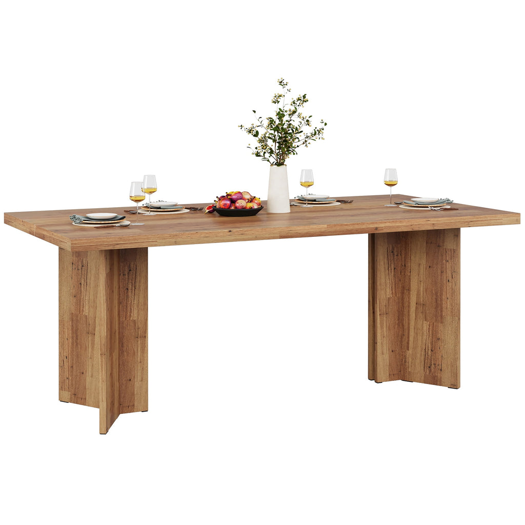 Fnova 63 Rectangular Modern Dining Table, Wooden Modern Kitchen Table for 6 People for Dining Room, Warm Brown (Chairs Not Included)