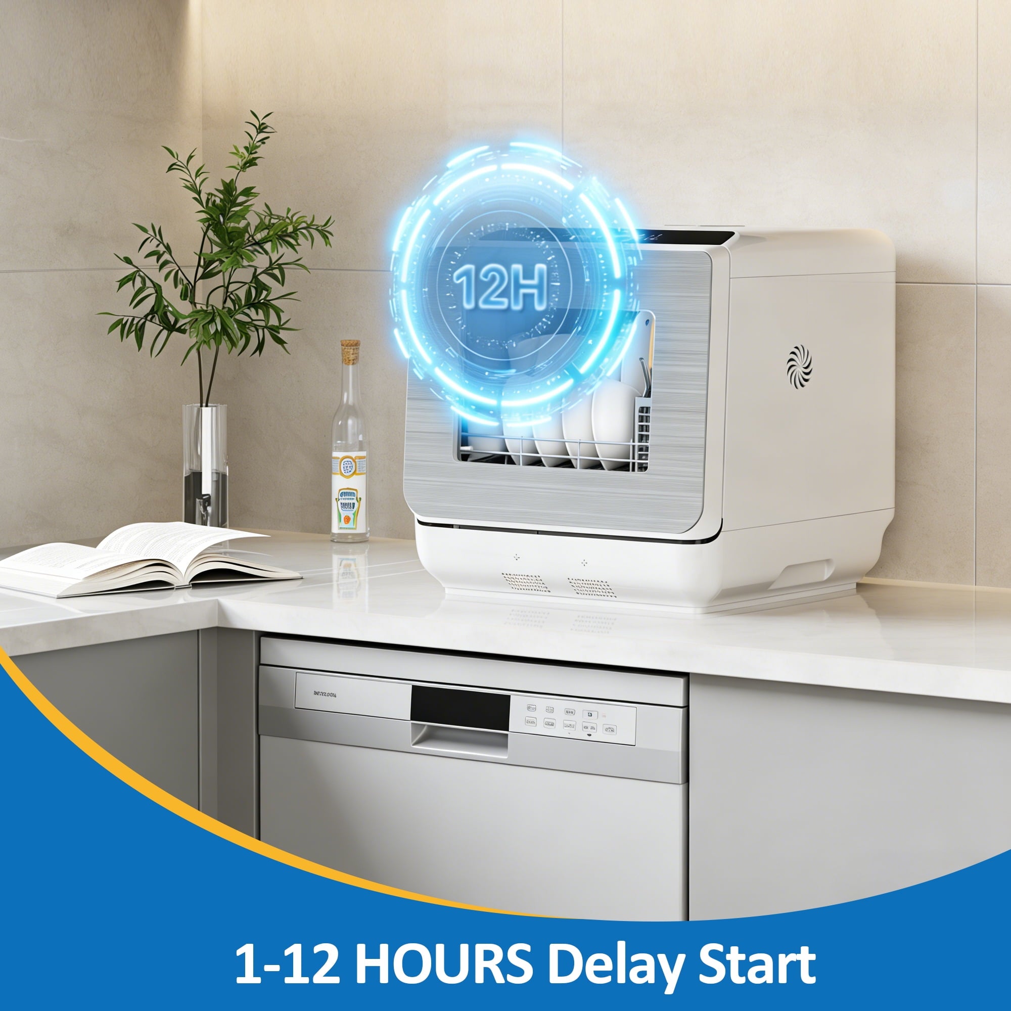 Sunvivi Portable Countertop Dishwasher 18, 152oz Built-in Water Tank, 6 Wash Programs, Energy Star, Delay Start for Apartments & RV