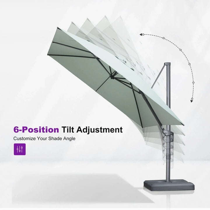 PURPLE LEAF 10' X 13' Rectangle Cantilever Umbrella with Base Outdoor Large Aluminum Patio Umbrella with 3-Year Fade Resistance Recycled Fabric and 360-degree Rotation for Deck Pool, Graphite Grey
