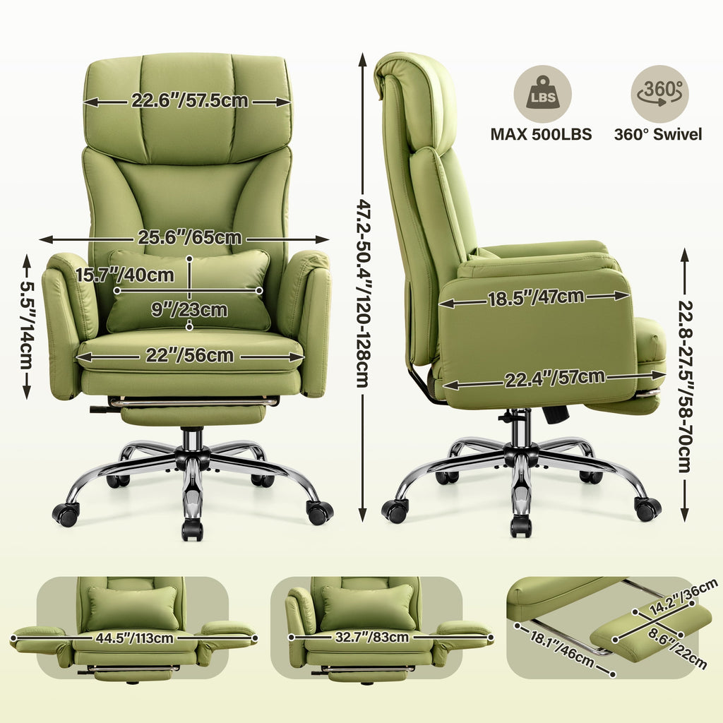 Primy Cross Legged Office Chair with Footrest & Convertible Armrests, 500LBS Capacity Home Desk Chair, Ergonomic Recliner with Lumbar Pillow, Criss Cross Design, Big and Tall Executive Chair