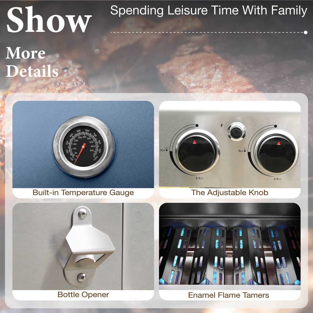 MF Studio 4 Burner Propane Gas Outdoor Grill with Side Burner Stainless Steel BBQ Grill