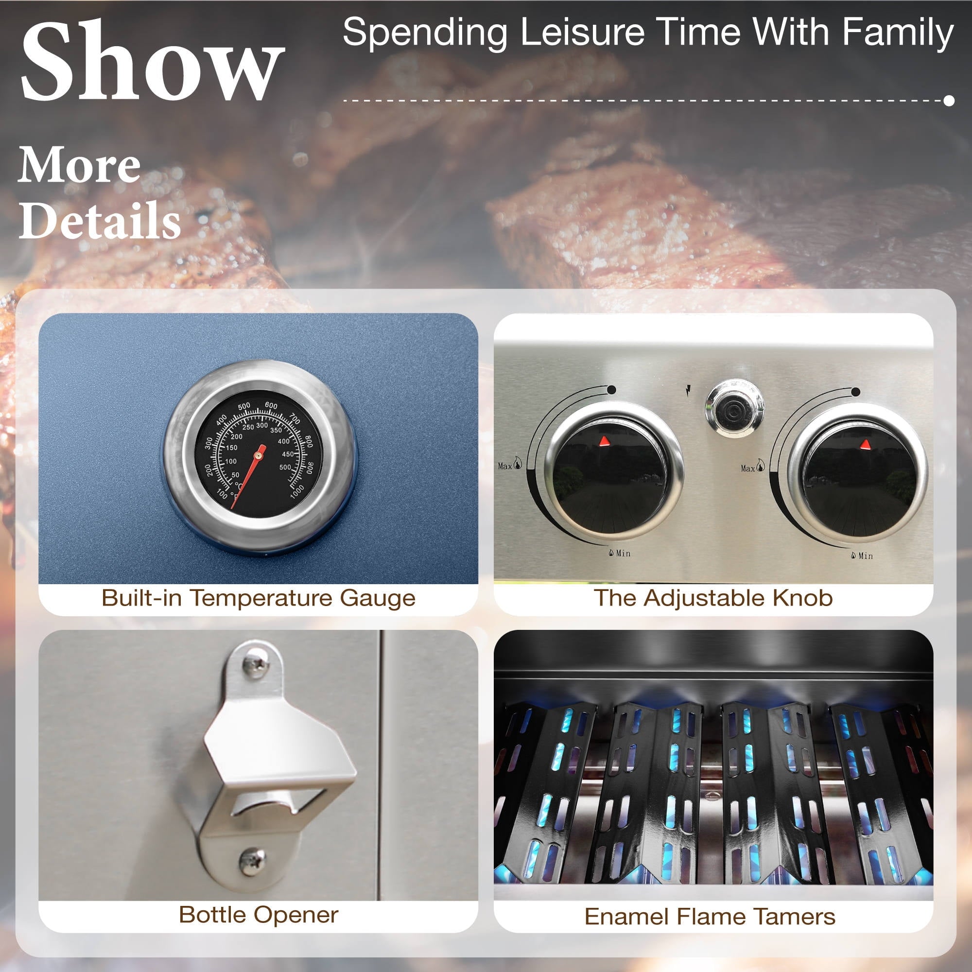 MF Studio 4 Burner Propane Gas Outdoor Grill with Side Burner Stainless Steel BBQ Grill