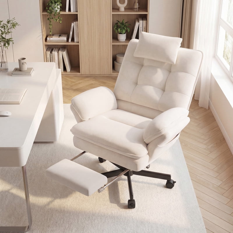Hawsaiy Big and Tall Office Chair with Footrest, Ergonomic Executive Desk Chair with Flip-Up Arms, Reclining High Back Computer Chair with Headrest & Side Pockets, White