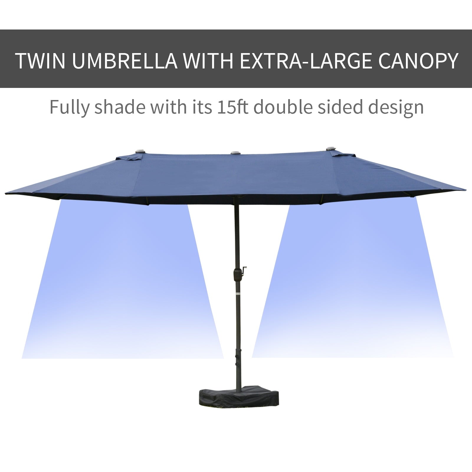 Outsunny Patio Umbrella 15' Steel Rectangular Outdoor Double Sided Market with base, Sun Protection & Easy Crank for Deck Pool Patio, Beige