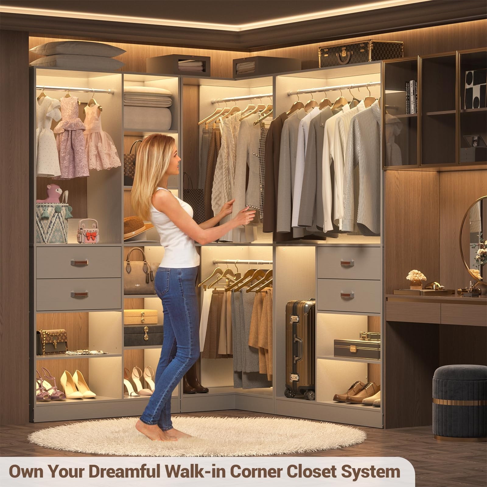 Homieasy 32'' W Corner Closet System with Hanging Rod, White