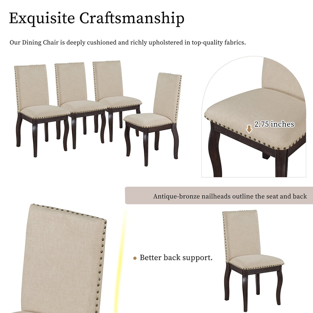 Harper & Bright Designs Extendable Dining Table Set for 4 Upholstered Chairs Functional Retro Style Table for Dining Room Kitchen, Natural Wood Wash