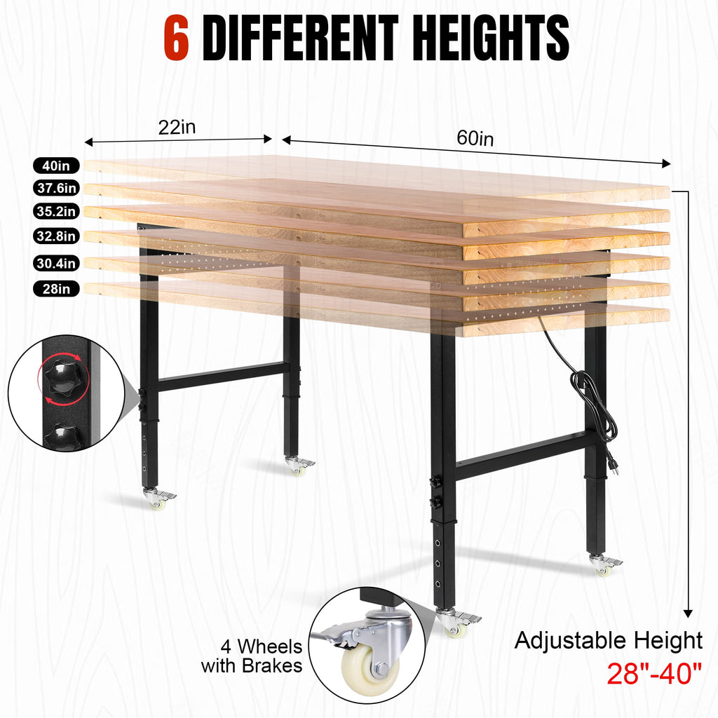 MUWOOD 96x24 Large Workbench with Power Outlets, 5000 LBS Load Capacity Work Benches for Garage, Workshop, Office, Home, Woodworking