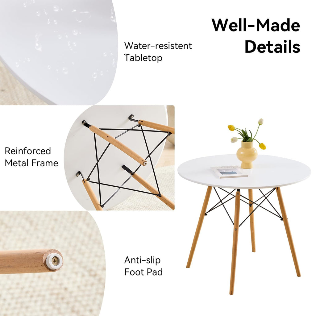 5-Piece 35.5'' Round Dining Table Set for 4, Kitchen Table Chair Set of 4, Mid-Century Modern Dinette Dining Room Table Set Dinner Table for 4 W/Solid Wood Legs, White