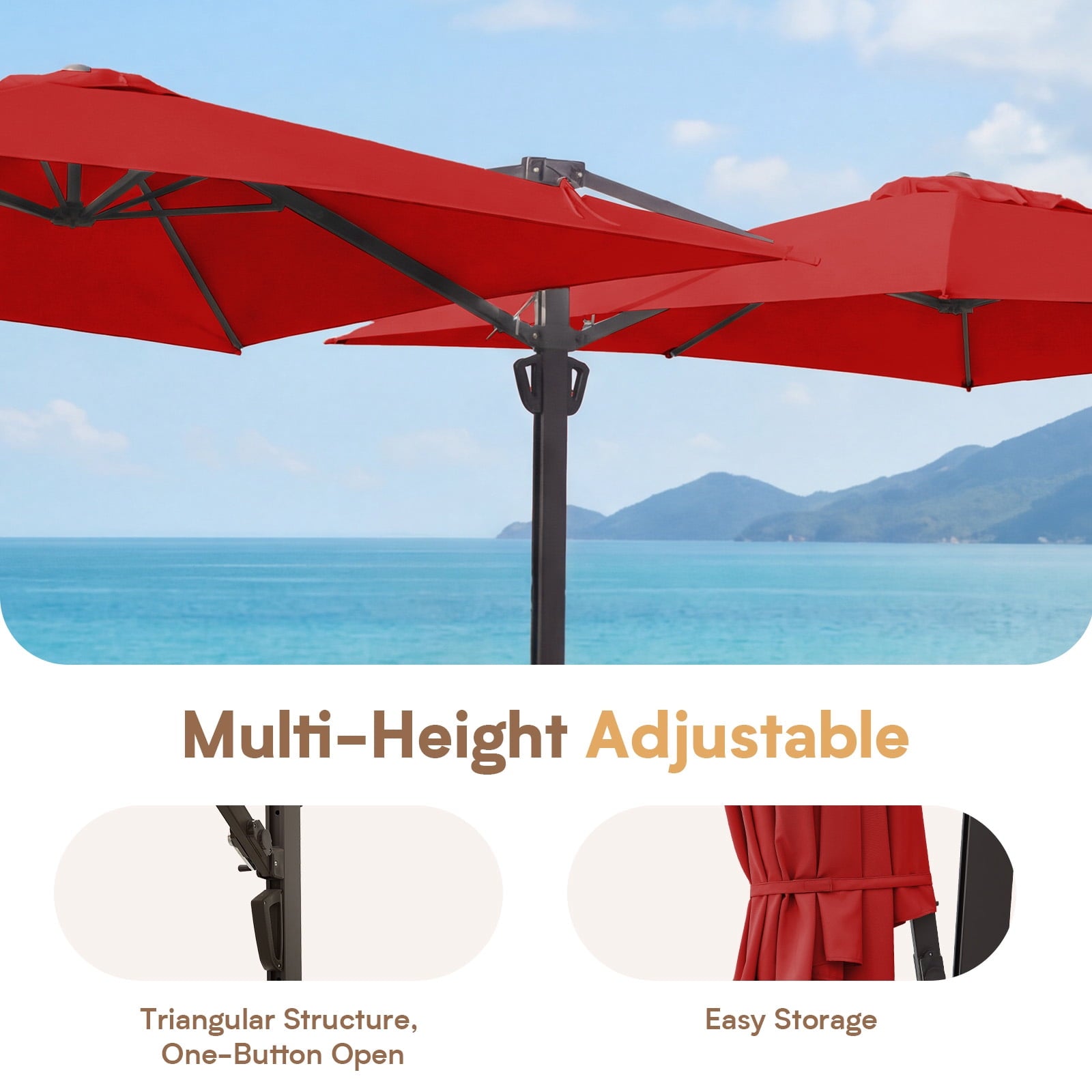 FUNDAZE 10x10ft Double Canopy Cantilever Umbrella, Patio Outdoor with Base & Cover, Waterproof UV Resistant for Garden Poolside Shade, Beige
