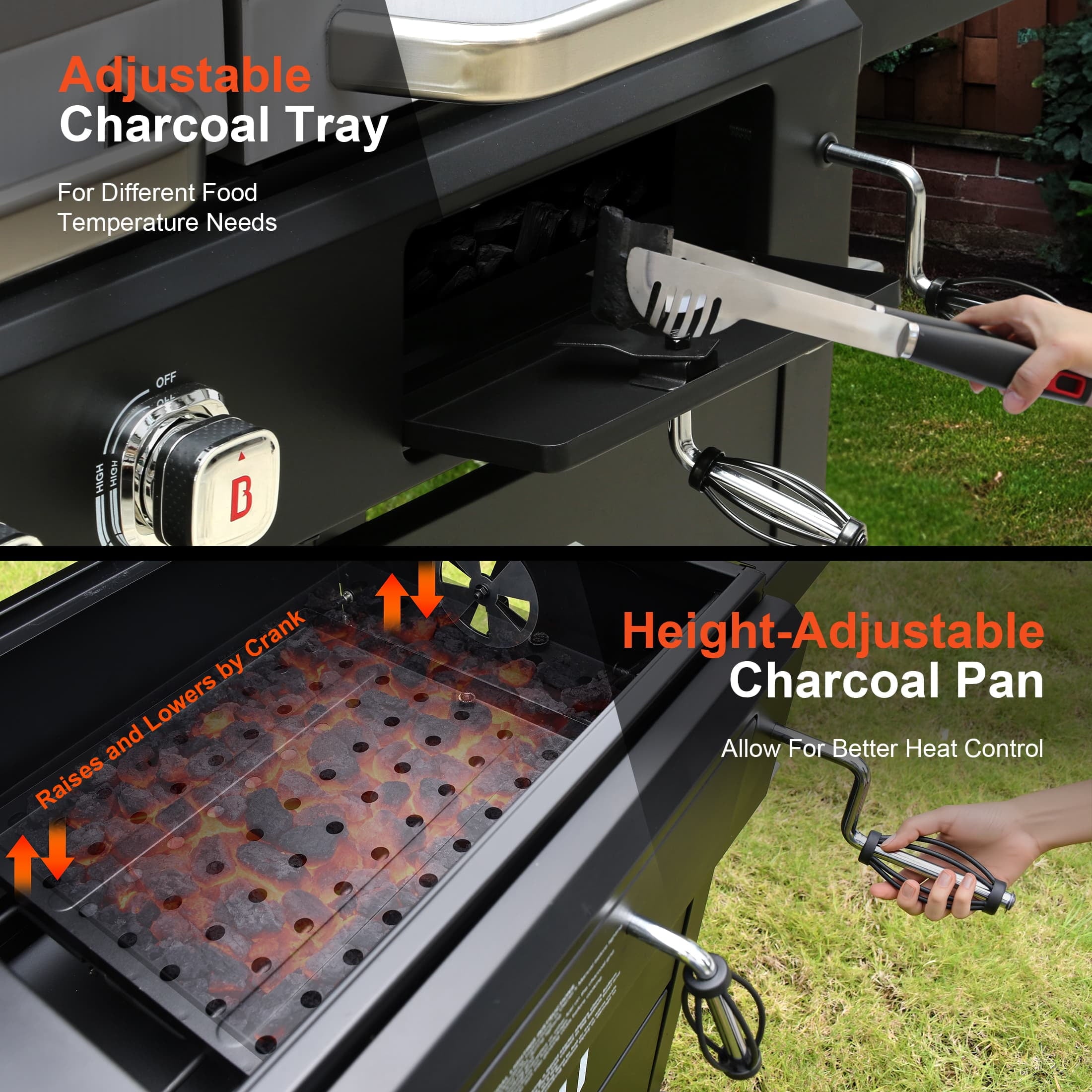 Brand Man Propane 6-Burner Combo Gas Grill with Flat Top Griddle, Heavy Duty 2-in-1 BBQ with Stainless Steel Lids for Outdoor Barbecue