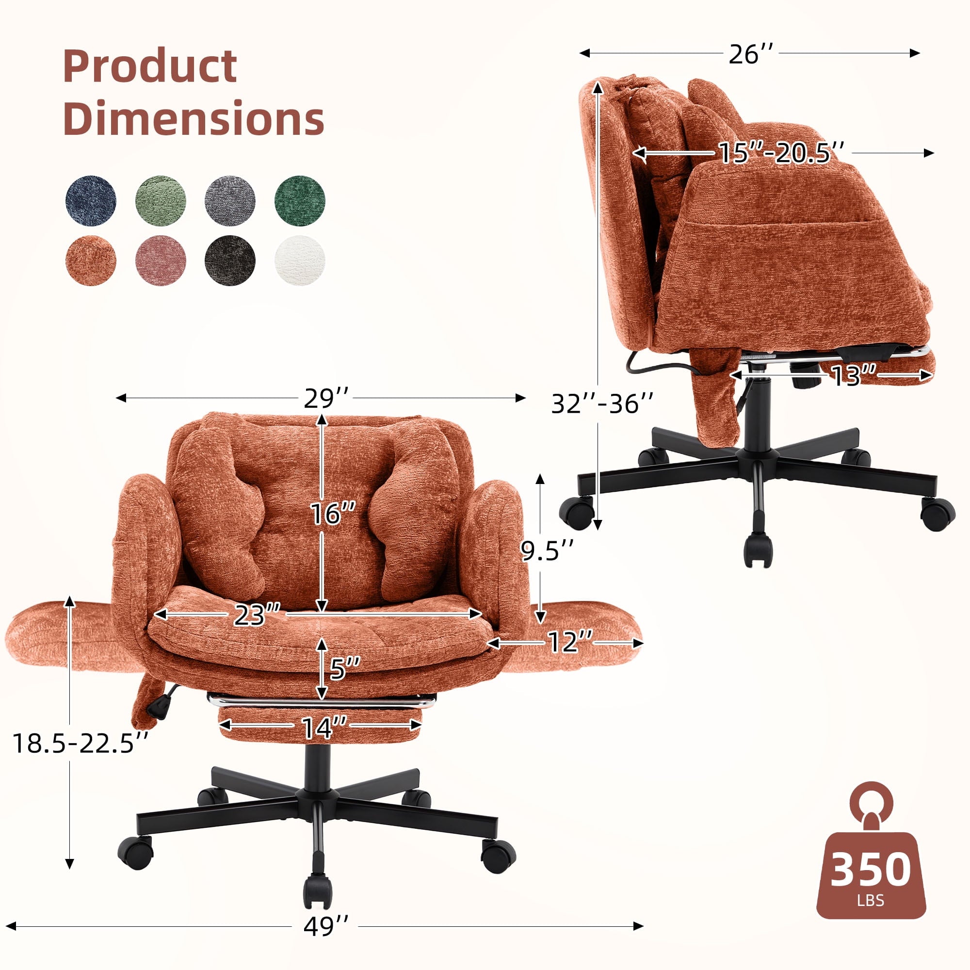 Hforesty Cross Legged Office Chair, Inflatable Flip-up Back & Wide Seat, 5-Position Armrests & Footrest, Ergonomic Task Chair for Home Office, Gray