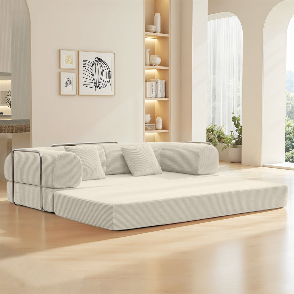 COOLHUT 63 W Combination Sofa, High Rebound Density Foam Sofa Couch, Two Forms Floor Couch Three Seats Sofa Bed for Living Room, Bedroom, Green