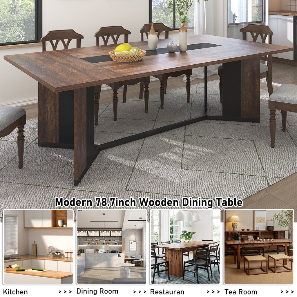 71 inch Large Rectangular Dining Table for 6-8 People, Dining Table with Marble-Color Wood Waterproof Tabletop and Adjustable Leg, 6ft Luxurious Family Dinner Table for Office Kitchen Living Room