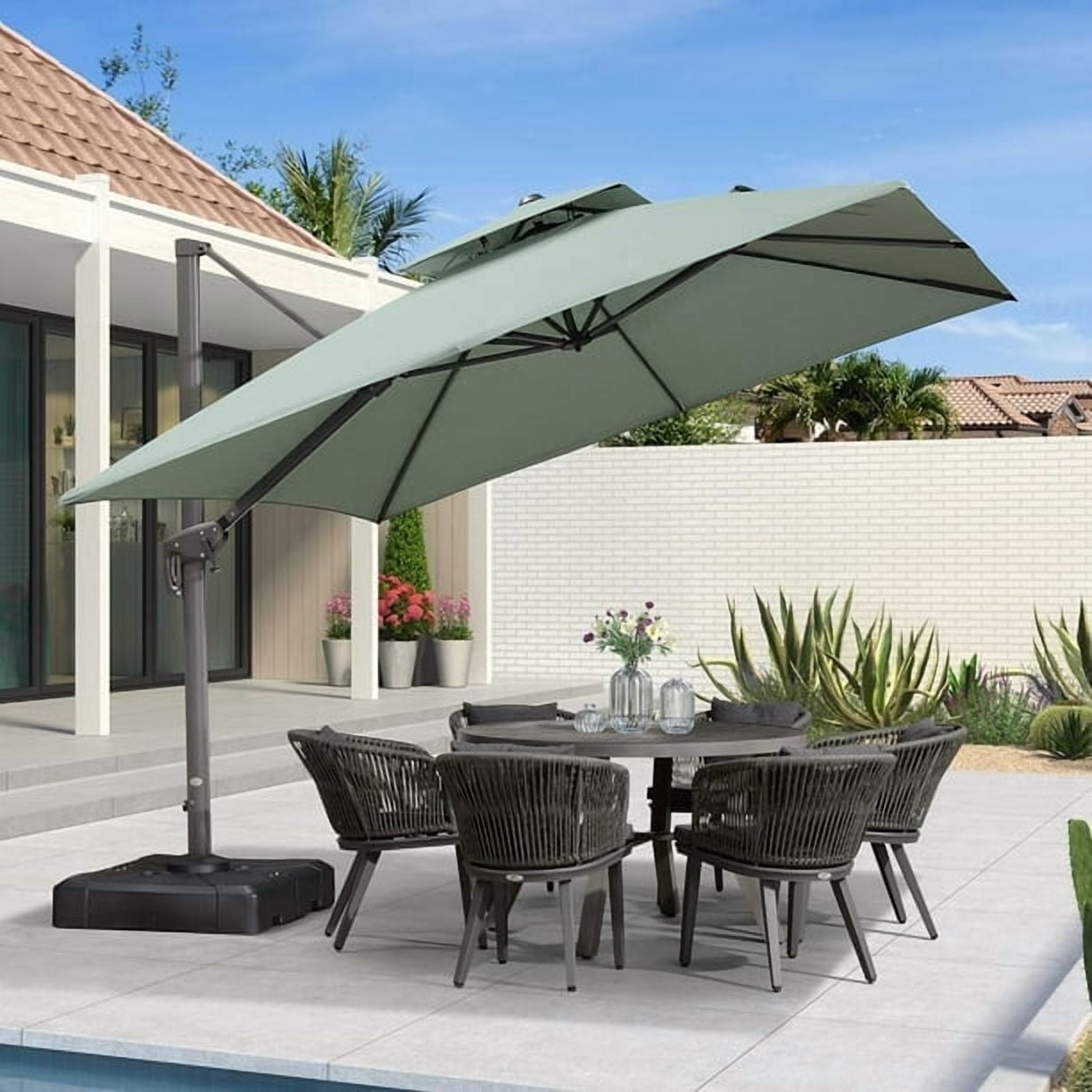 PURPLE LEAF Cantilever Umbrellas 12FT Square Large Patio Umbrella Offset Umbrella with 360°Rotation Tilting And Hanging Double Top, Grey