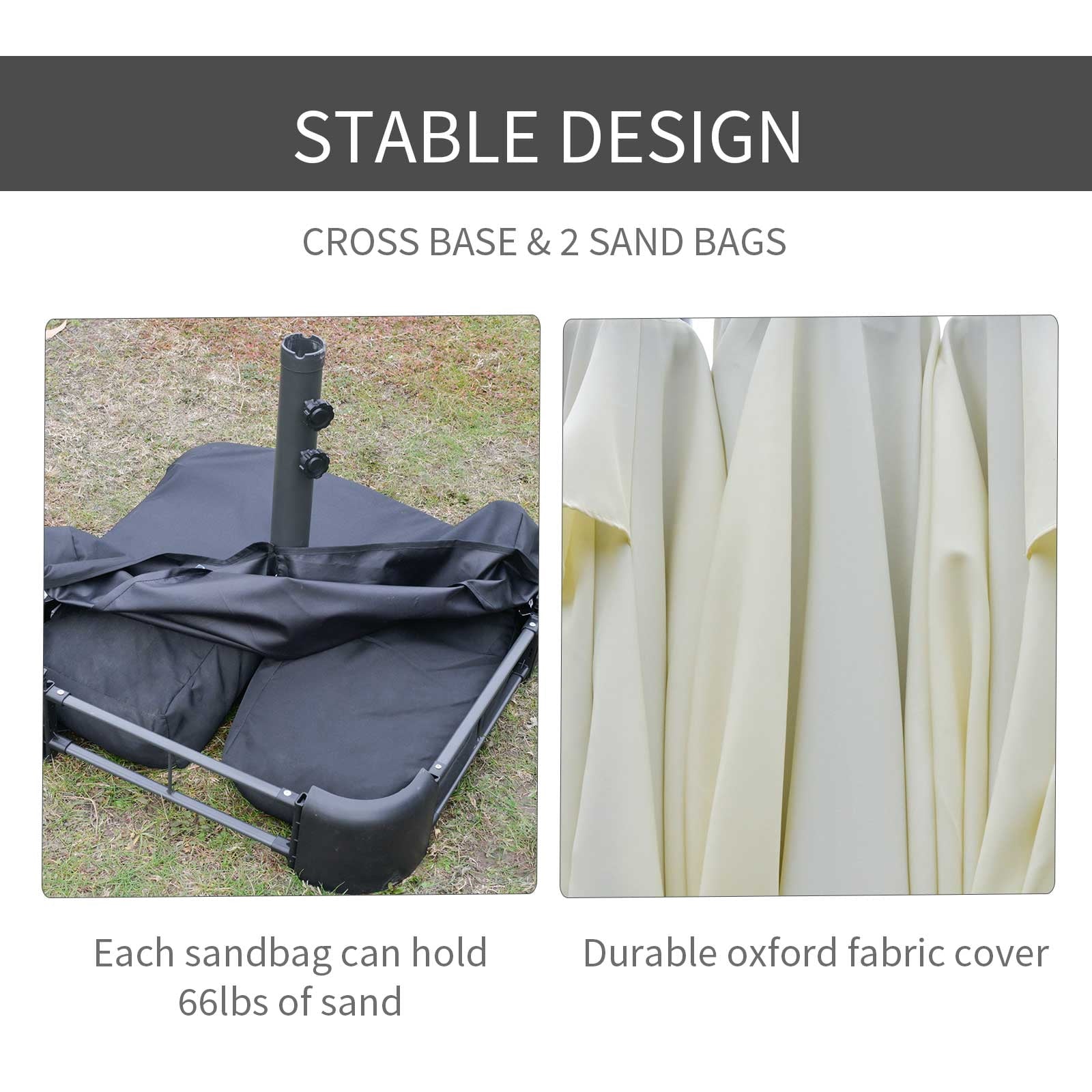 Outsunny Patio Umbrella 15' Steel Rectangular Outdoor Double Sided Market with base, Sun Protection & Easy Crank for Deck Pool Patio, Beige