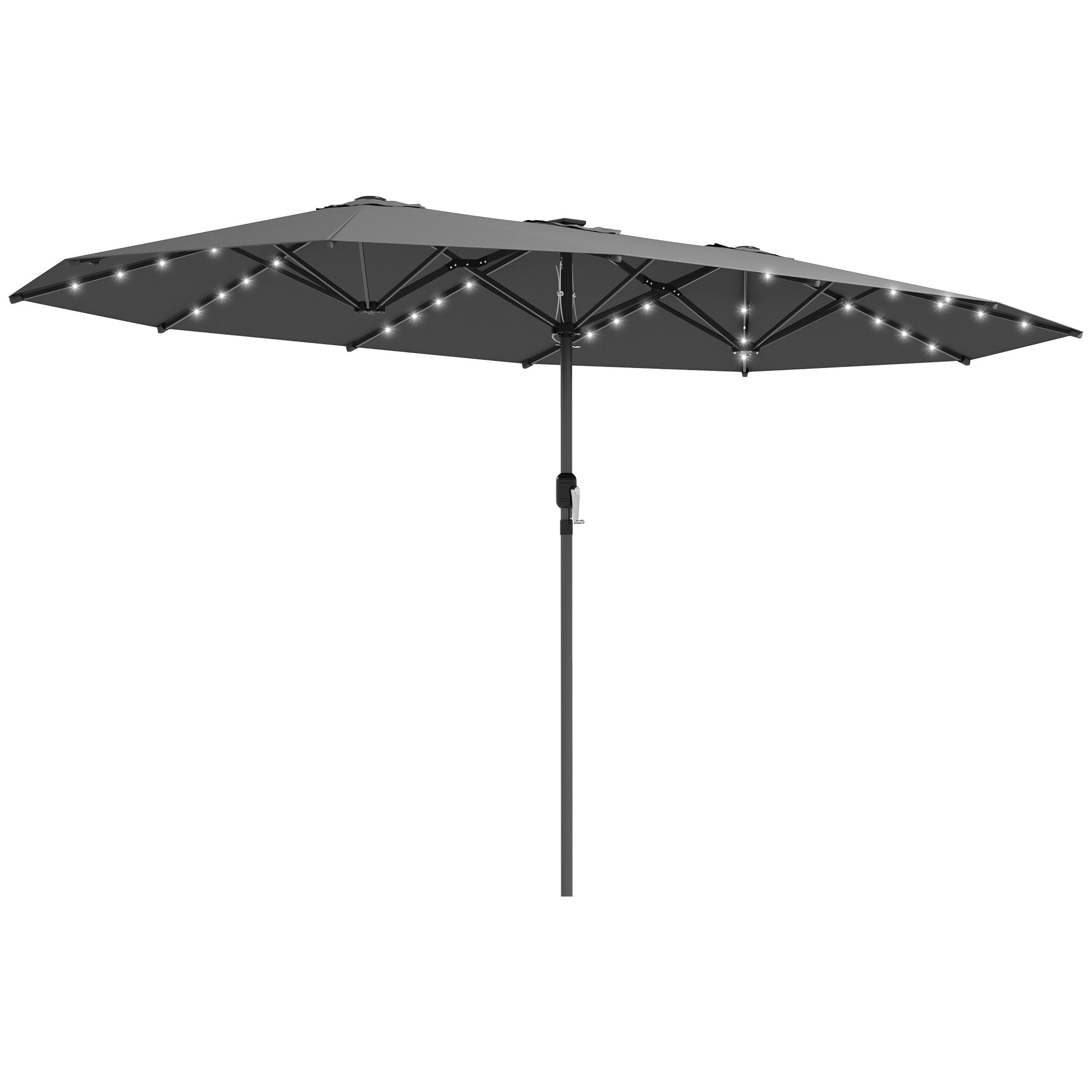 Outsunny Double-Sided Sun Umbrella, Outdoor Garden Parasol, Patio Sun Shade with LED Solar Light, Navy Blue