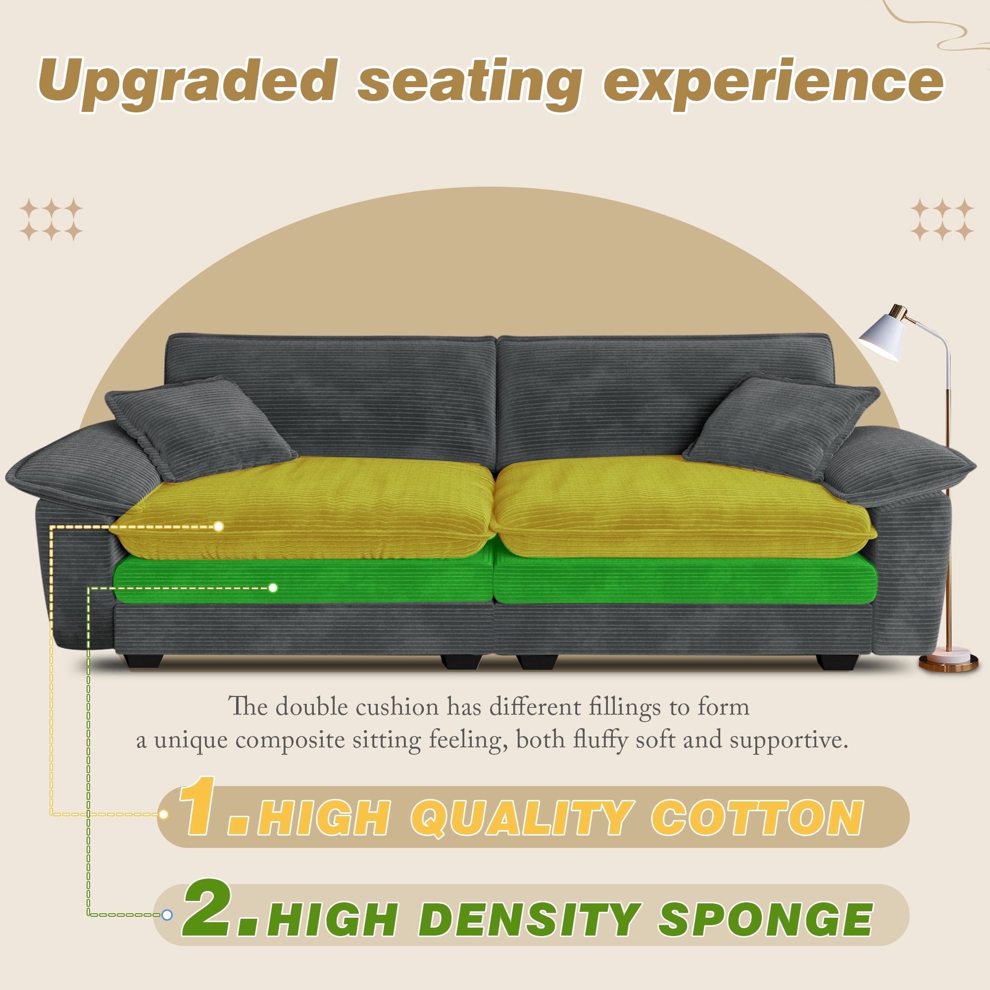 Muumblus 80.5 Corduroy Loveseat Sofa, Oversized Upholstered 2-Seater Fluffy Cloud Sleeper Couch for Living Room/Apt, Pink