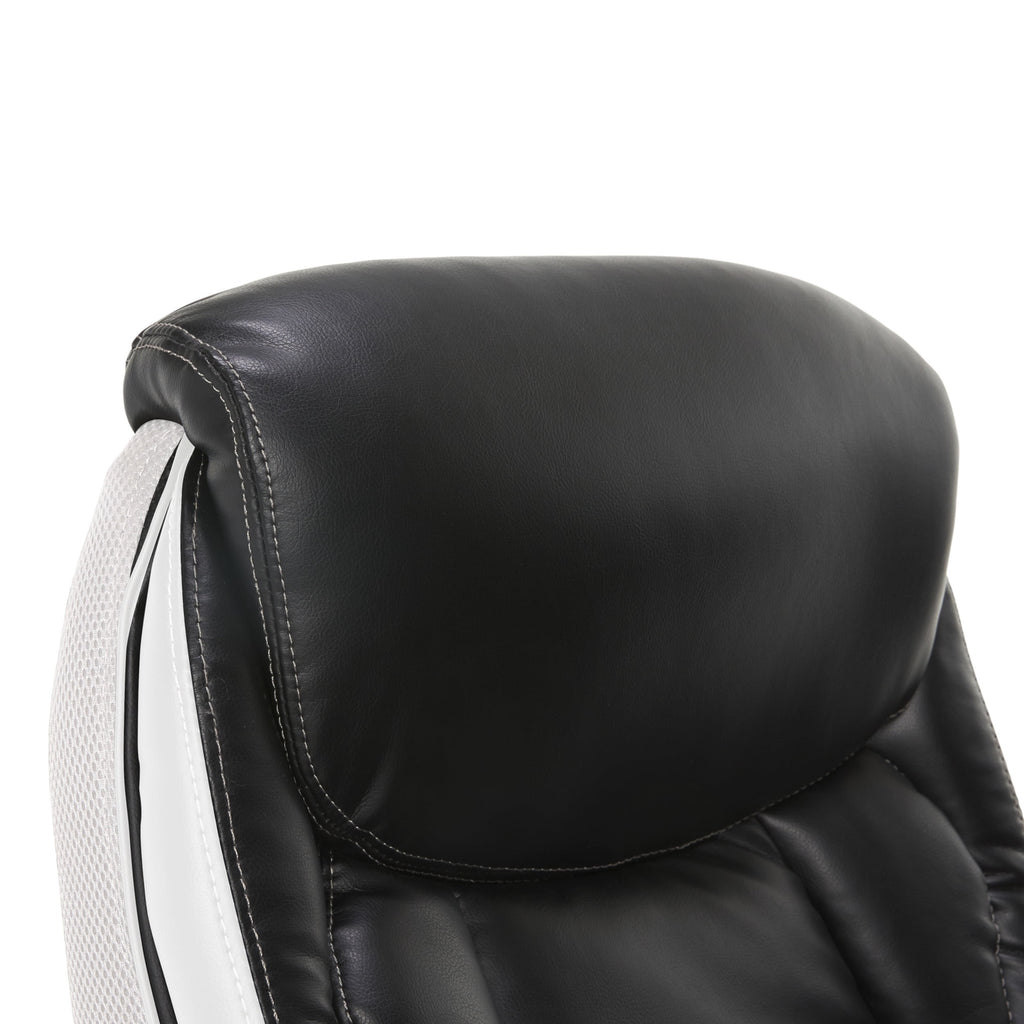 Serta Lautner Executive Home Office Desk Chair, Ergonomic High-Back with Adjustable Lumbar and Body Pillows, SmartLayers and ComfortCoils Technology, Mesh and Bonded Leather, Black and Gray