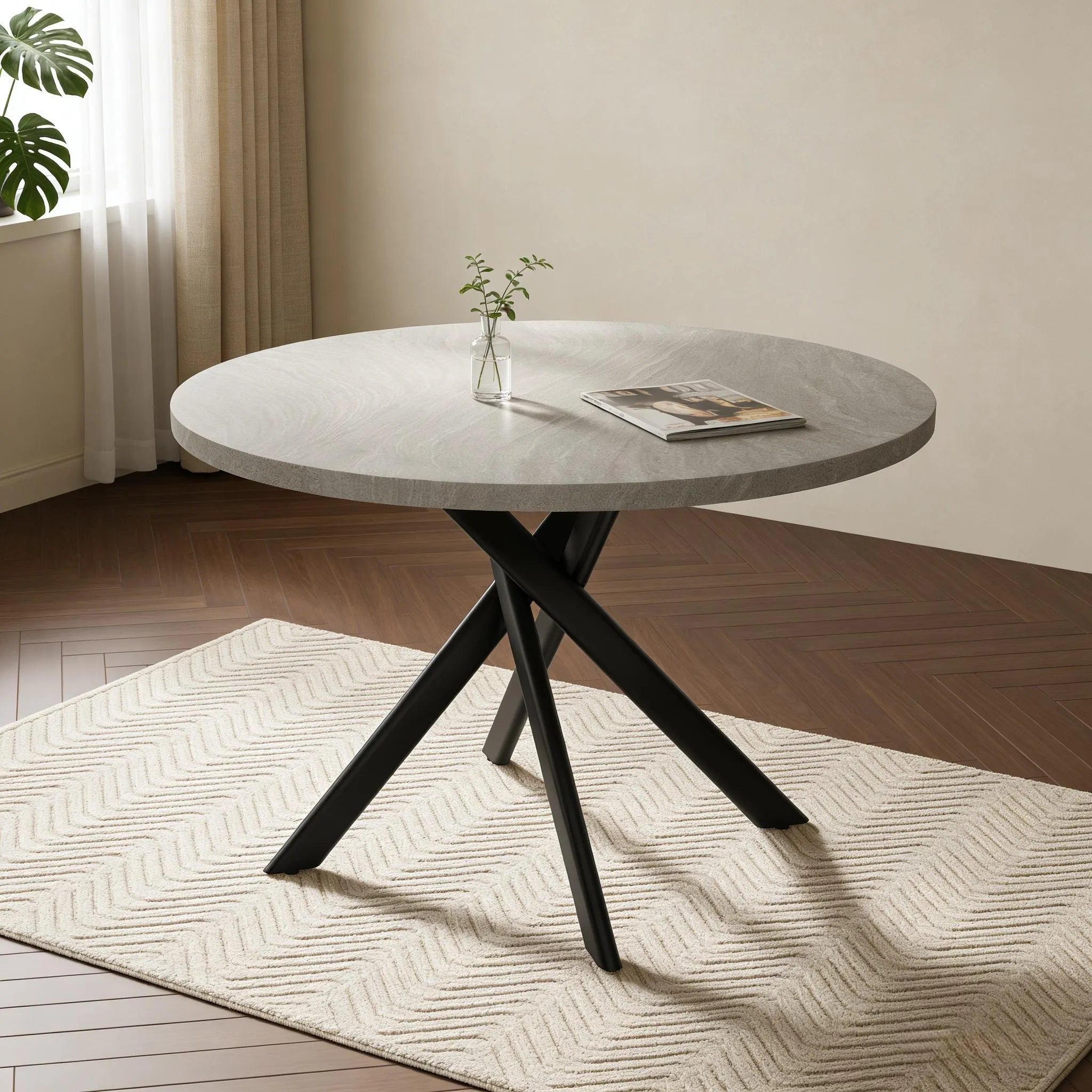 43.5 Round Dining Table for 4, Space Saving Kitchen Table with Metal Legs, Mid Century Modern Dining Table for Dining Living Room Apartment Small Space
