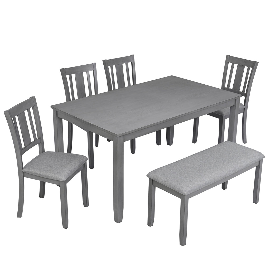 Dining Room Set, LEGAHOME 6 Piece Dining Sets with Bench and Chairs, Solid Wood Kitchen Dining Table Set for 6 with Upholstered Chairs, Gray