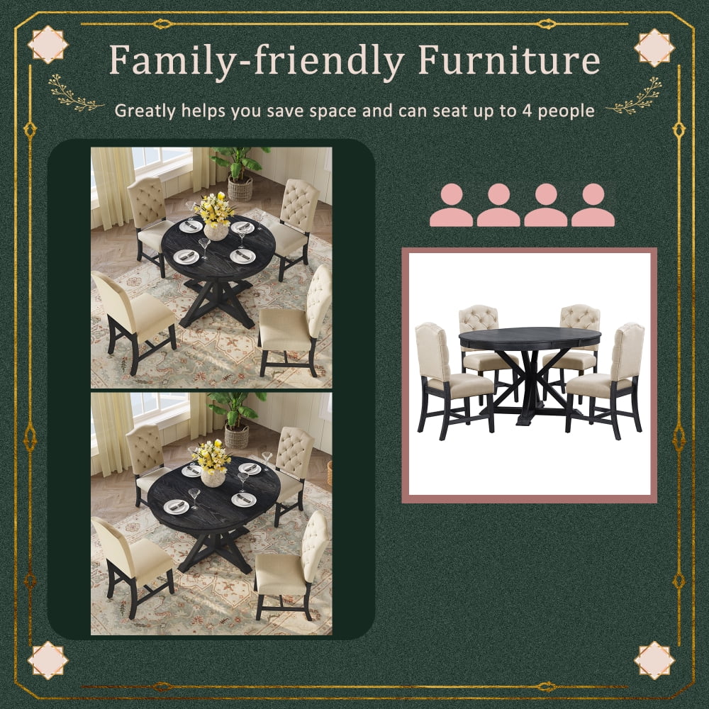 JAMPOOCA Retro Style MDF Extendable 5 Pieces Dining Table Set, Natural Wood