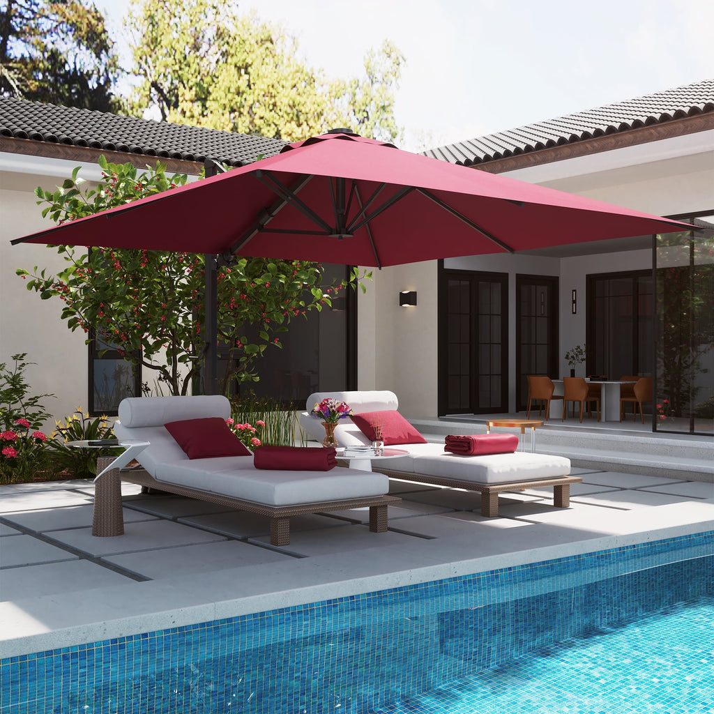 Mondawe 10x10ft Patio Umbrella Outdoor Square Large Cantilever Windproof Offset and Heavy Duty Sun Umbrella for Garden Deck Pool, Red