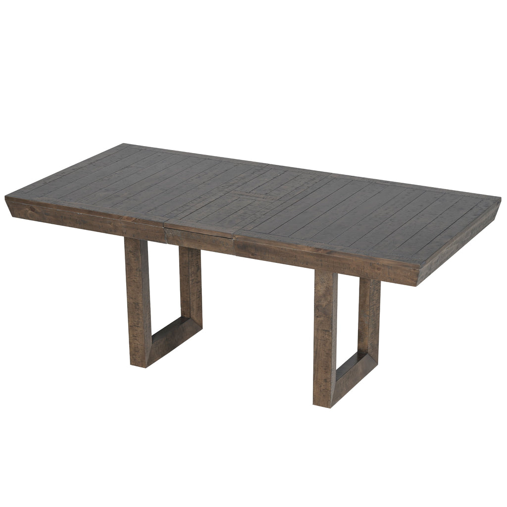 Harper & Bright Designs 7 Pieces Retro Dining Set for 6, Wood Rectangular Table with Designed Trestle Base and 6 Upholstered Chairs for Dining Room and Kitchen, Grey