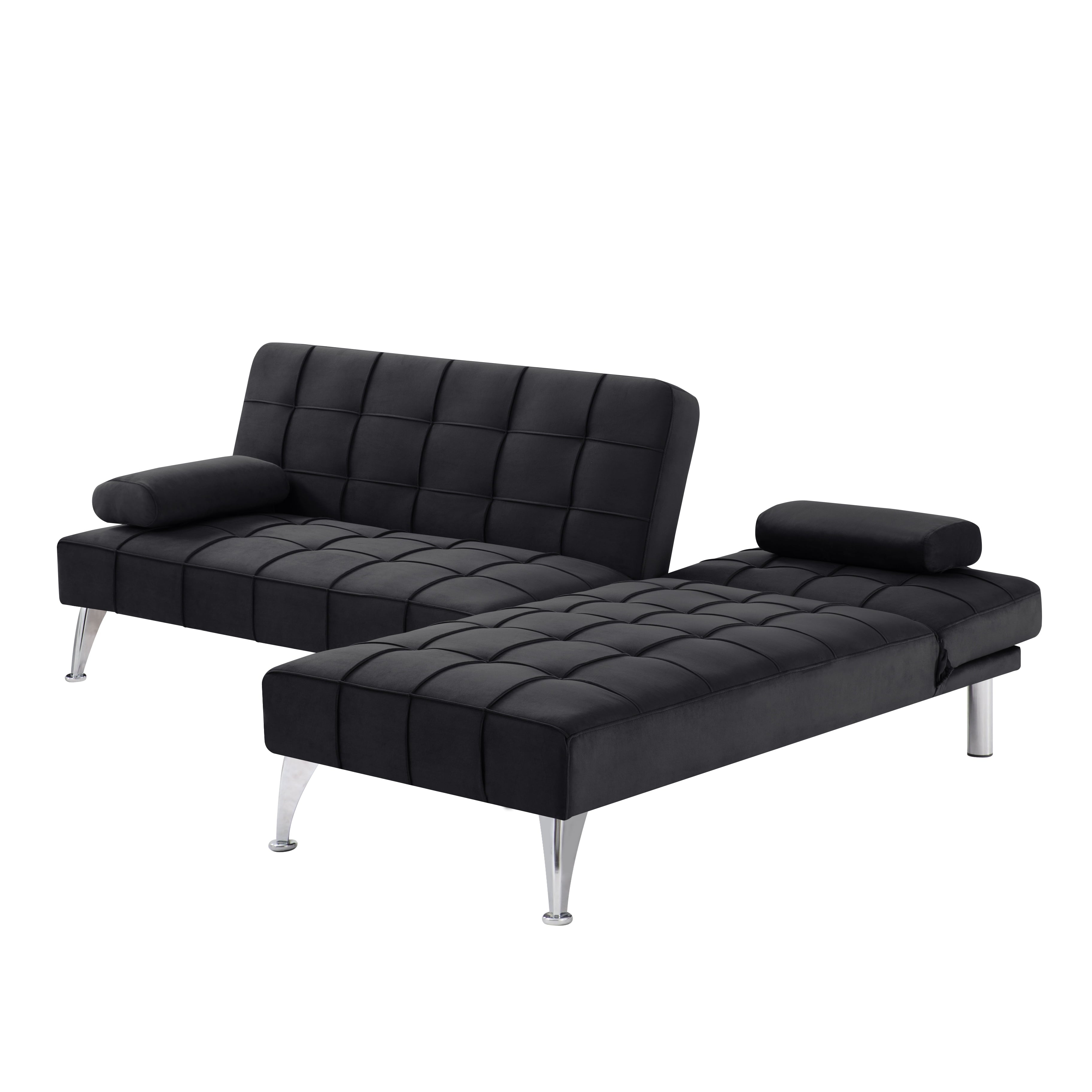 Gewnee 78.35”L-Shaped Velvet Reversible Sectional Sleeper Sofa,Futon Sofa with Adjustable Split Back & Chaise,Couch for Home,Office and Guest Room.Black