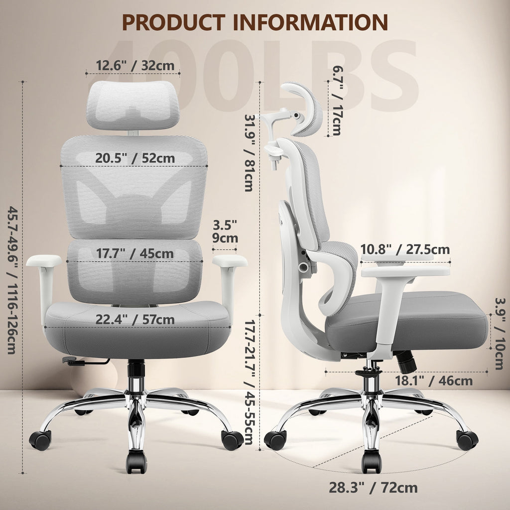 COOLHUT Ergonomic Mesh Office Chair with Footrest, Big and Tall Computer Desk Chair with Adjustable Lumbar Support, Headrest and Armrest, High Back Home Office Chair for Workspace, 300LBS, Black