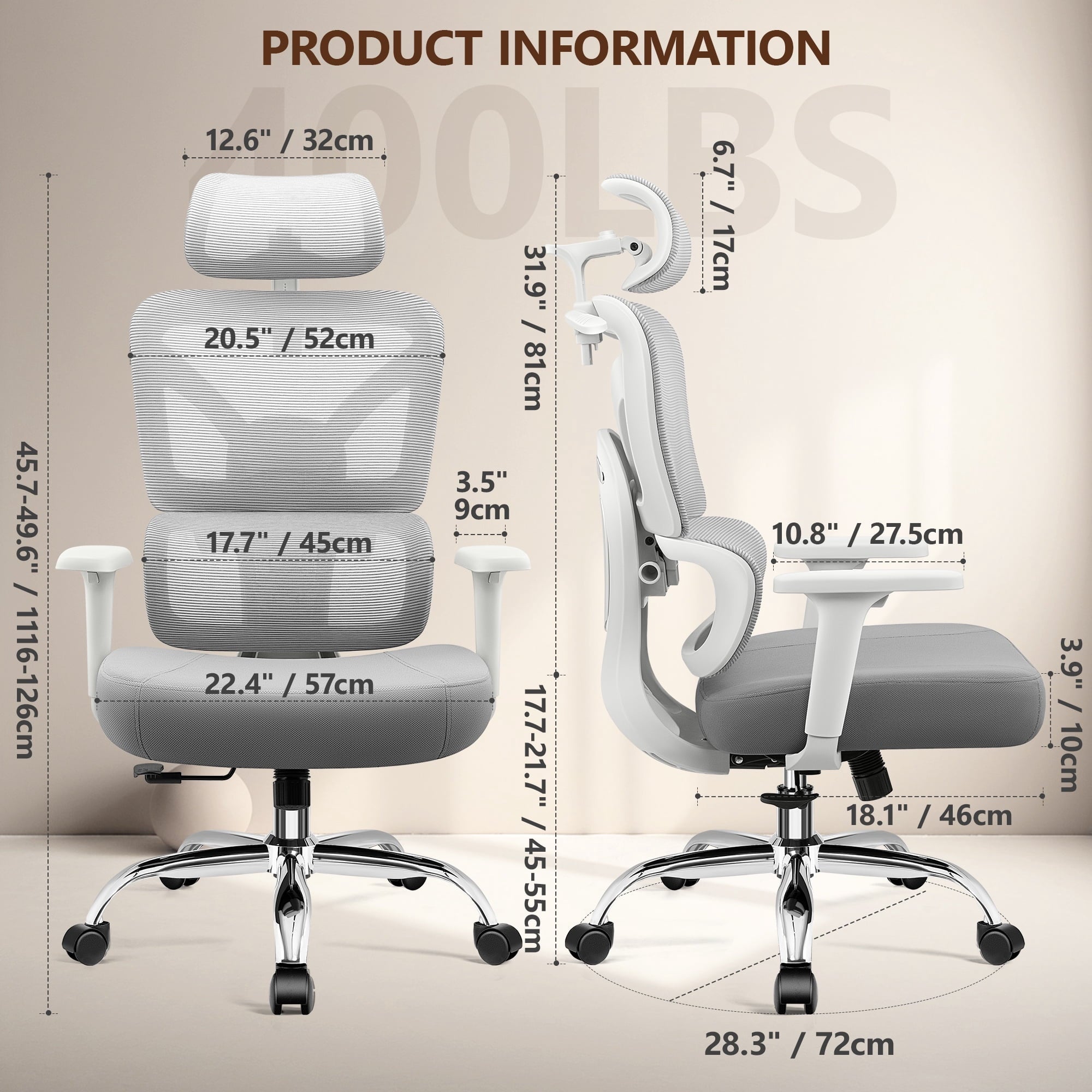 COOLHUT Ergonomic Mesh Office Chair with Footrest, Big and Tall Computer Desk Chair with Adjustable Lumbar Support, Headrest and Armrest, High Back Home Office Chair for Workspace, 300LBS, Black