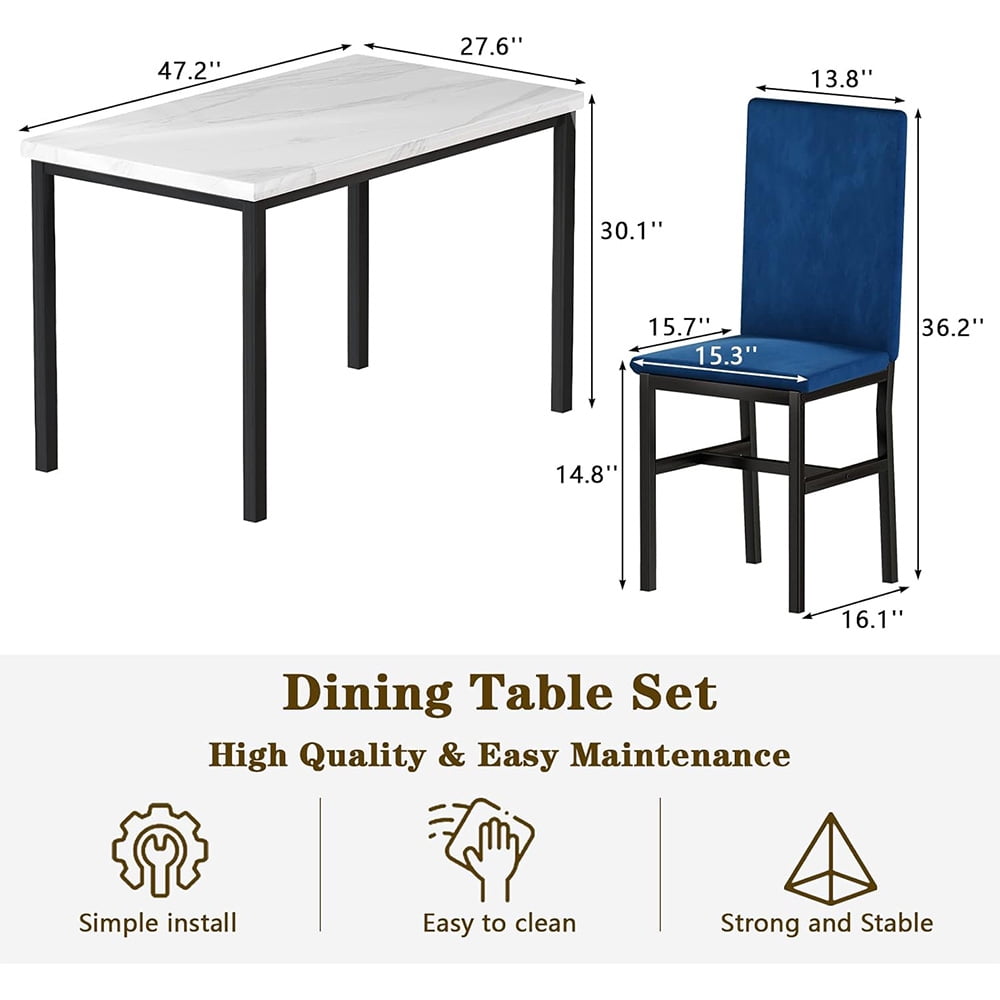 LinkRomat 5-Piece Faux Marble Dining Table Set for 4, Modern Kitchen Table with Chairs, Dinette Dining Room Furniture Set for Compact Space Saving