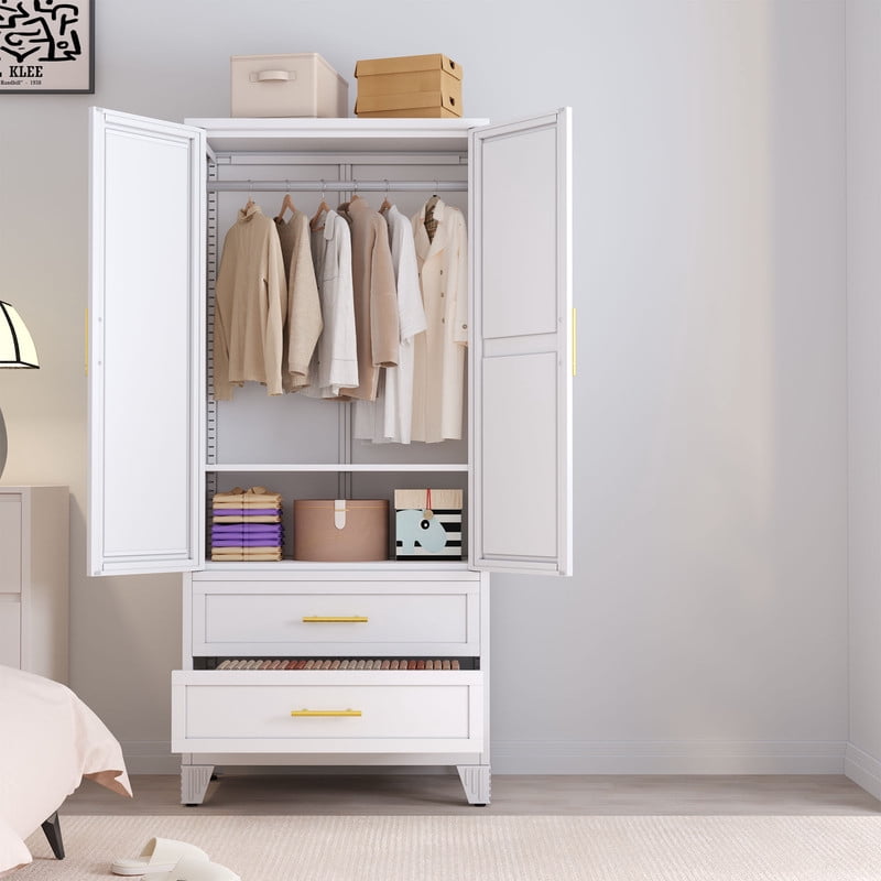 Ero Metal Freestanding Armoire Wardrobe Closet with Hanging Rod and Mirror