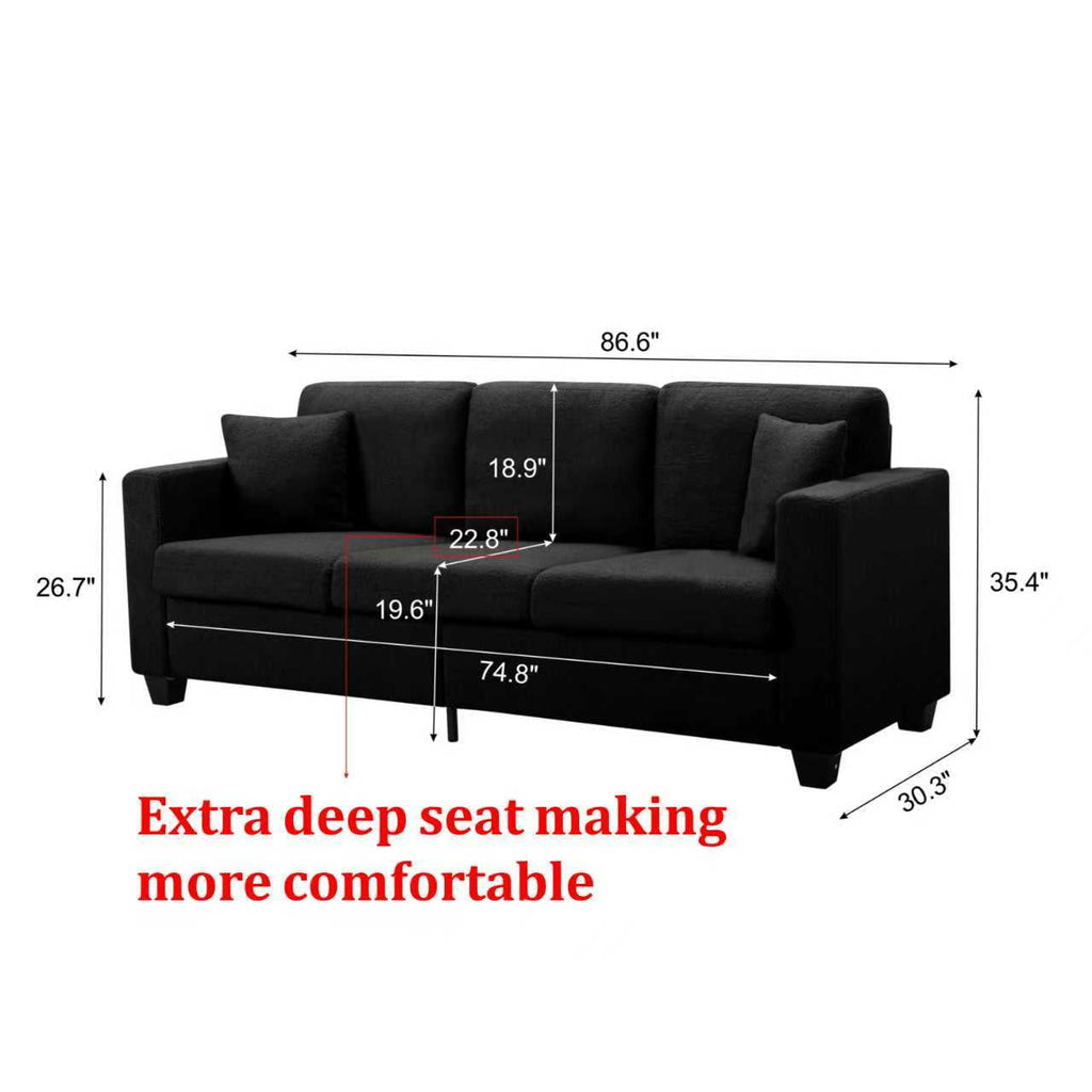 Gewnee 86.6 Modern Sofa Couch,Teddy Velvet 3 Seaters Comfy Couch with Deep Seat for Living Room,2 Pillows,Beige