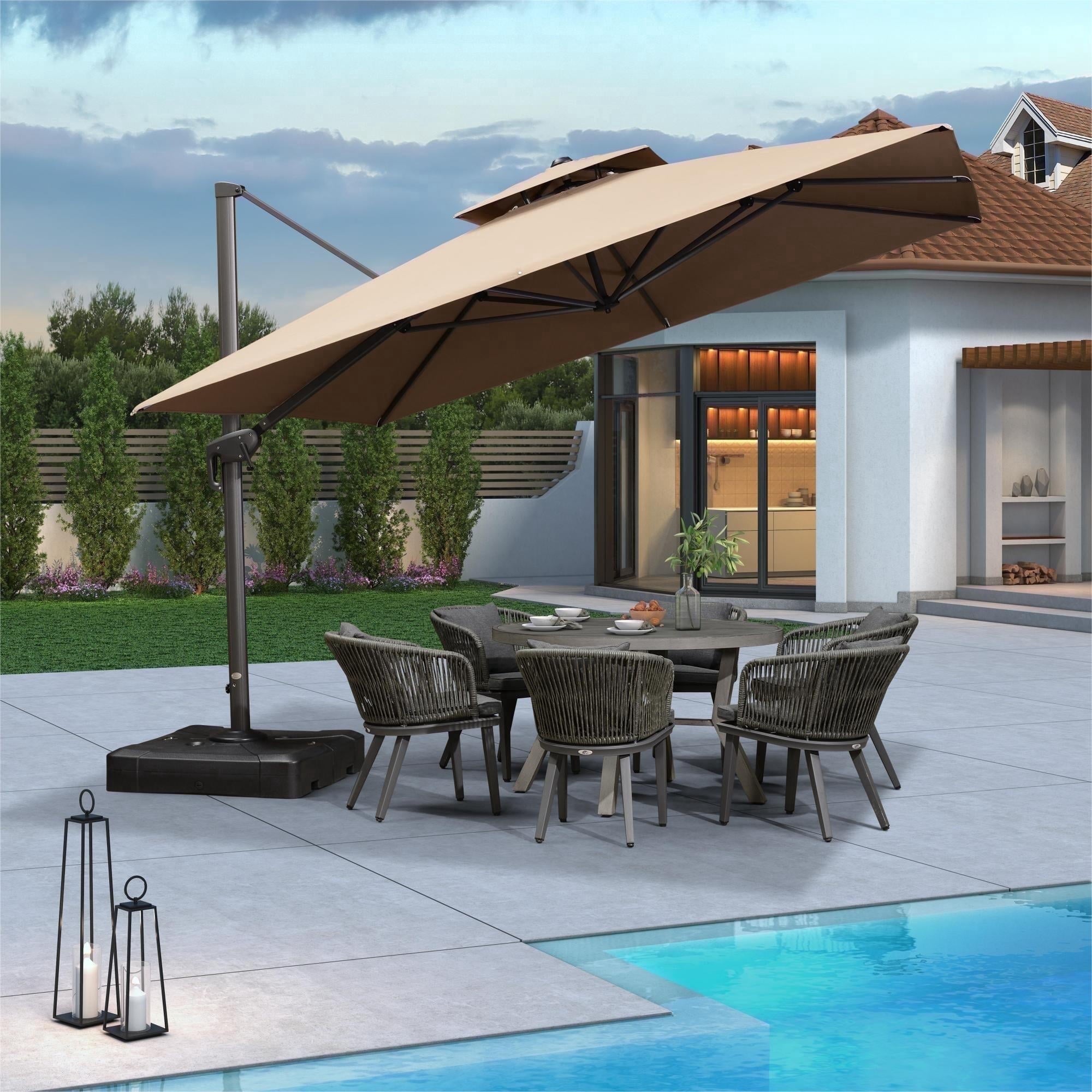 PURPLE LEAF Cantilever Umbrellas 12FT Square Large Patio Umbrella Offset Umbrella with 360°Rotation Tilting And Hanging Double Top, Grey