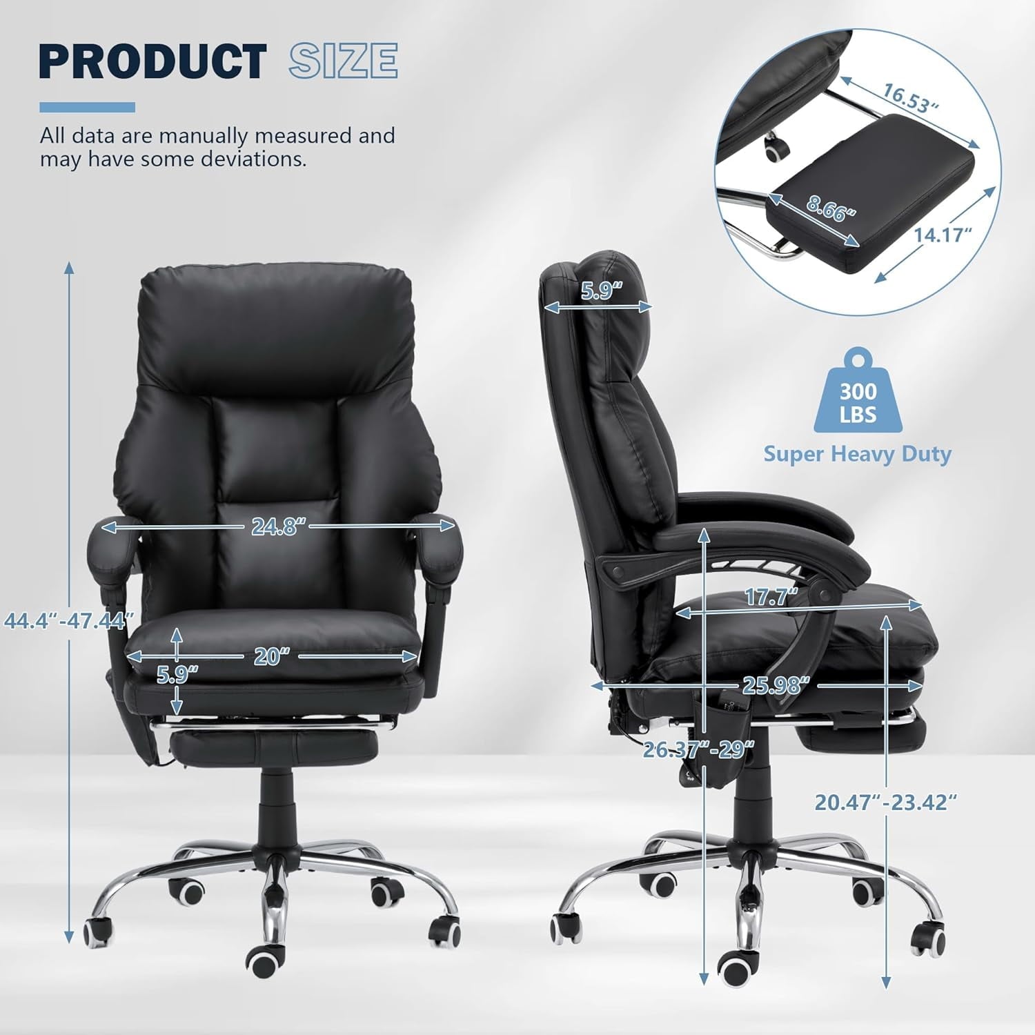HOMREST Ergonomic Office Chair with 6-Point Massage & Heating, Adjustable Executive Desk Chair with Retractable Footrest, PU Leather Home Office Desk Chair for Home & Office (Black)