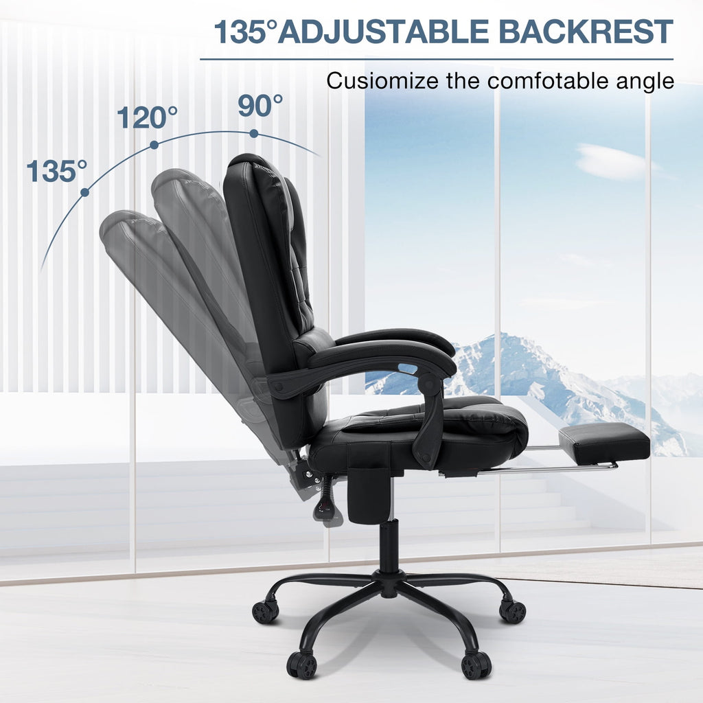 Hoffree Executive Office Chair Massage and Footrest Ergonomic Computer Desk Chair Reclining High Back Leather Office Chair Lumbar Back Support Swivel Rolling for Home Office Black