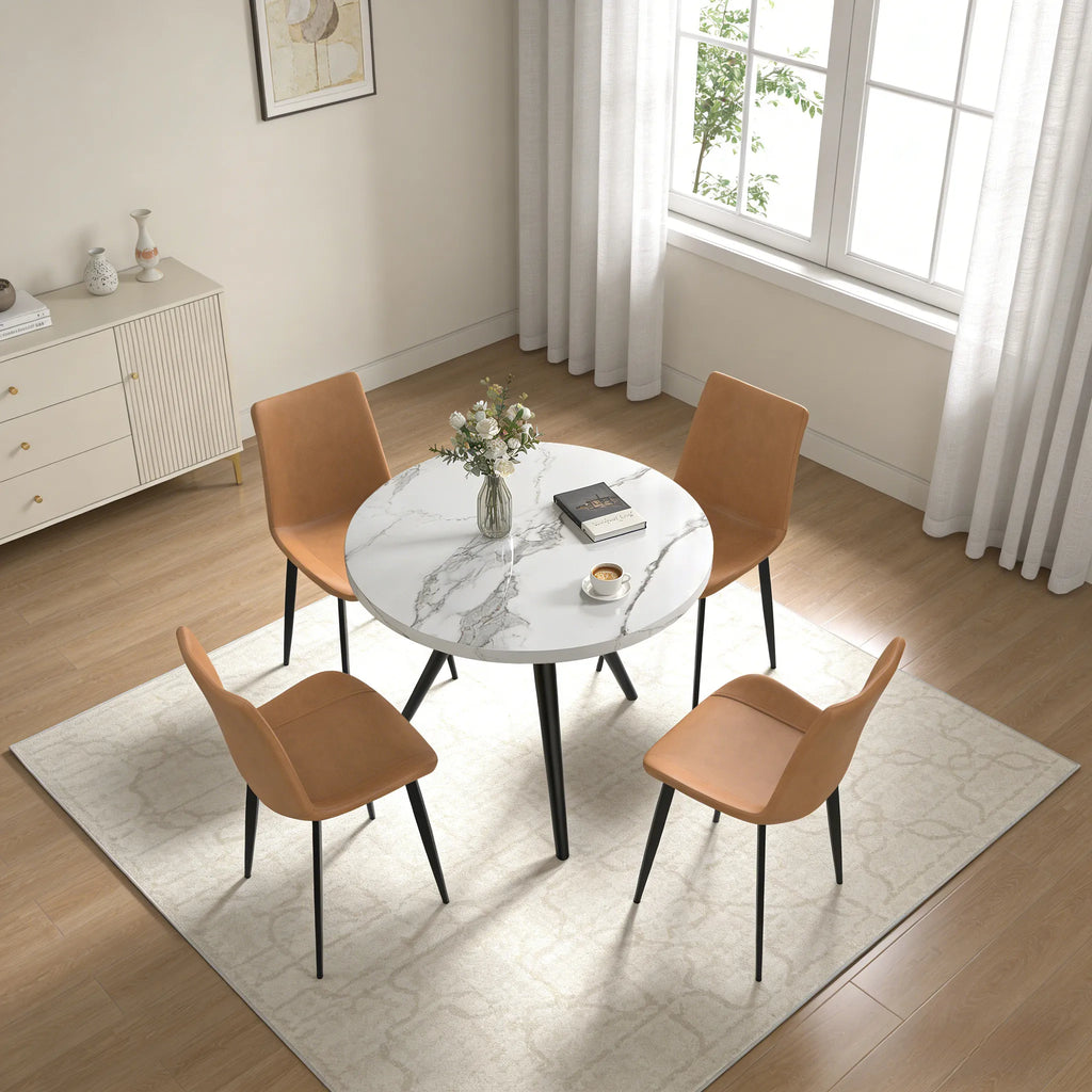 34.8 Round Dining Table for 4 People, Modern Circle Kitchen Table with Metal Legs for Kitchen, Dining Room, Apartment,Gray