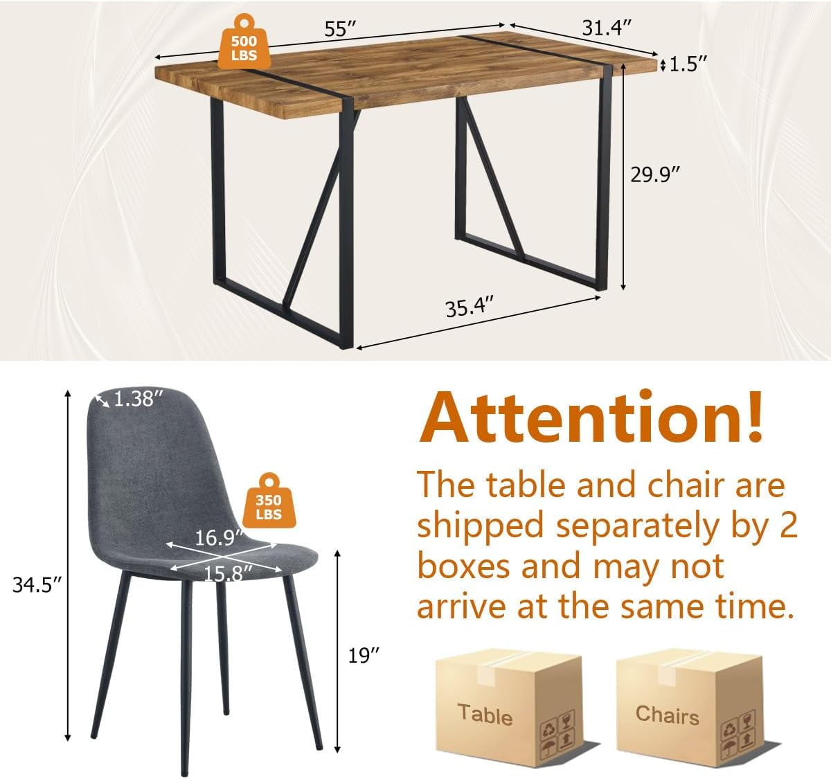 JUFU 55 Dining Table Set for 4, Modern Table and Chairs Set of 4, 5 Piece Dining Table Set Include Wooden Kitchen Table and 4 Faux Leather Chairs Ideal for Kitchen Dining Room Easy to Assemble