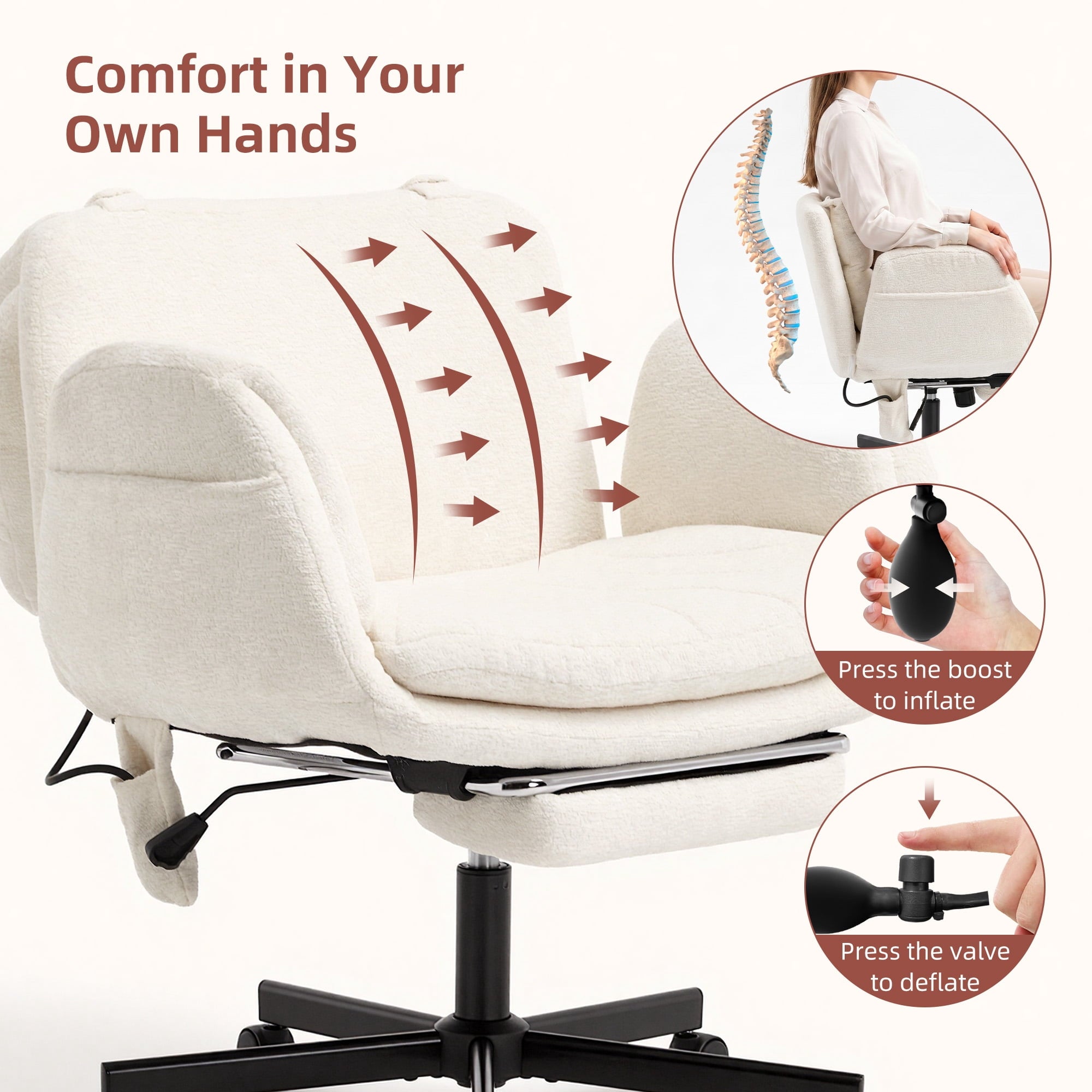 Hforesty Cross Legged Office Chair, Inflatable Flip-up Back & Wide Seat, 5-Position Armrests & Footrest, Ergonomic Task Chair for Home Office, Gray