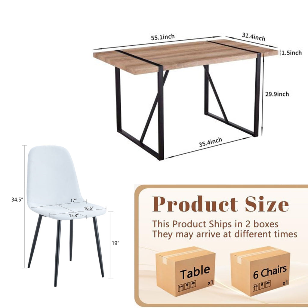 JUFU 55 Dining Table Set for 4, Modern Table and Chairs Set of 4, 5 Piece Dining Table Set Include Wooden Kitchen Table and 4 Faux Leather Chairs Ideal for Kitchen Dining Room Easy to Assemble